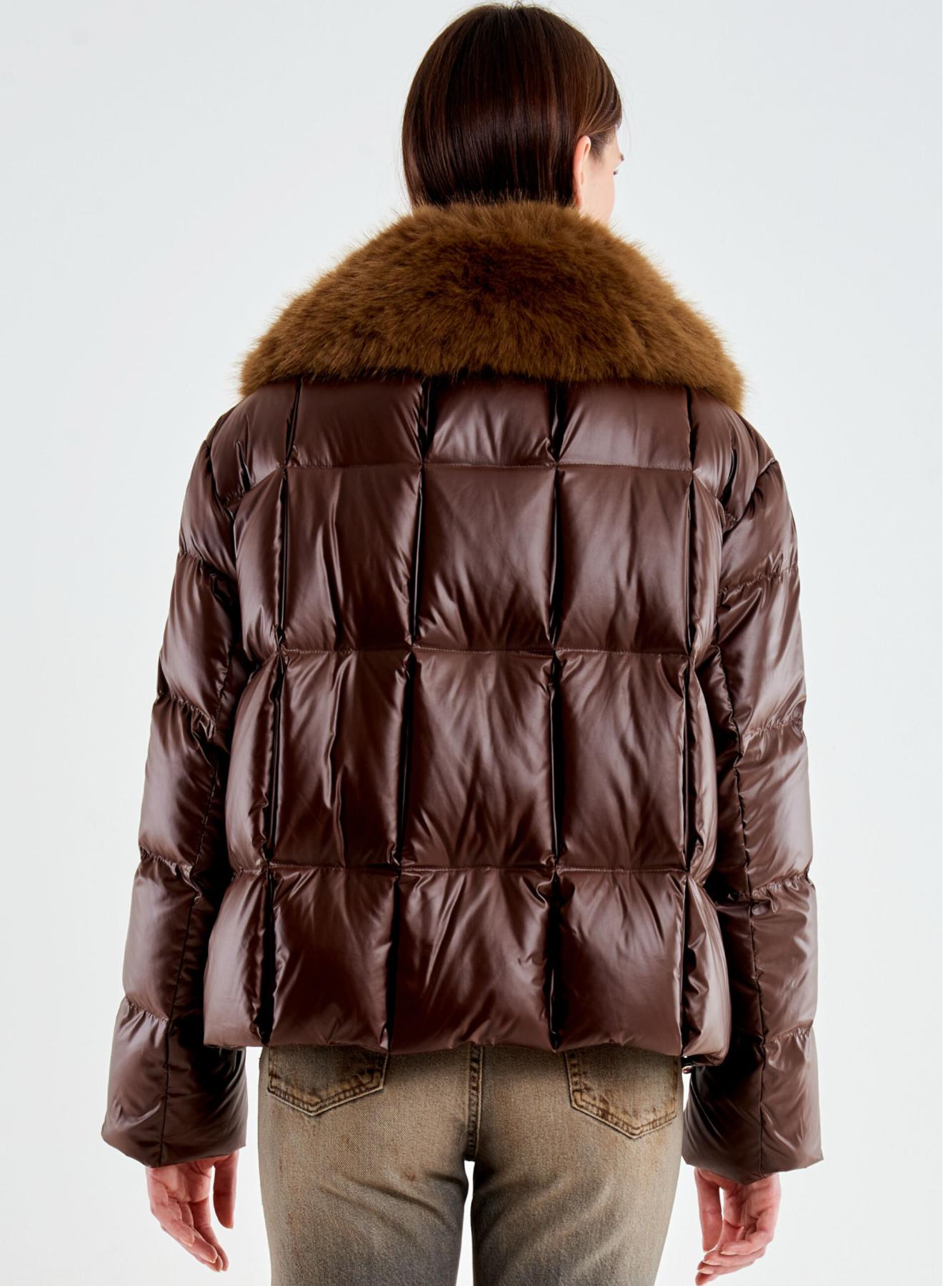 Chocolate padded Jacket with detachable eco fur lapel Vicolo - 3