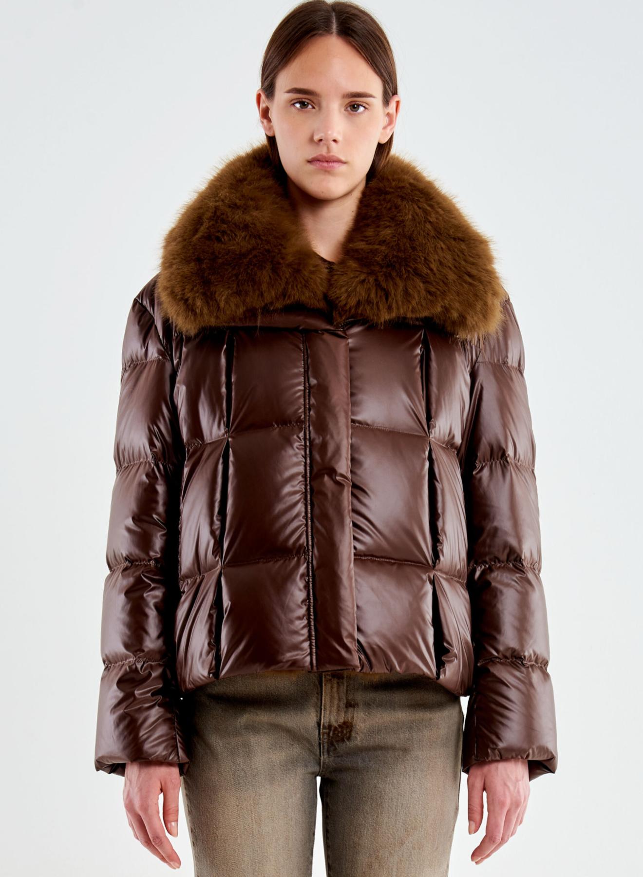 Chocolate padded Jacket with detachable eco fur lapel Vicolo - 2