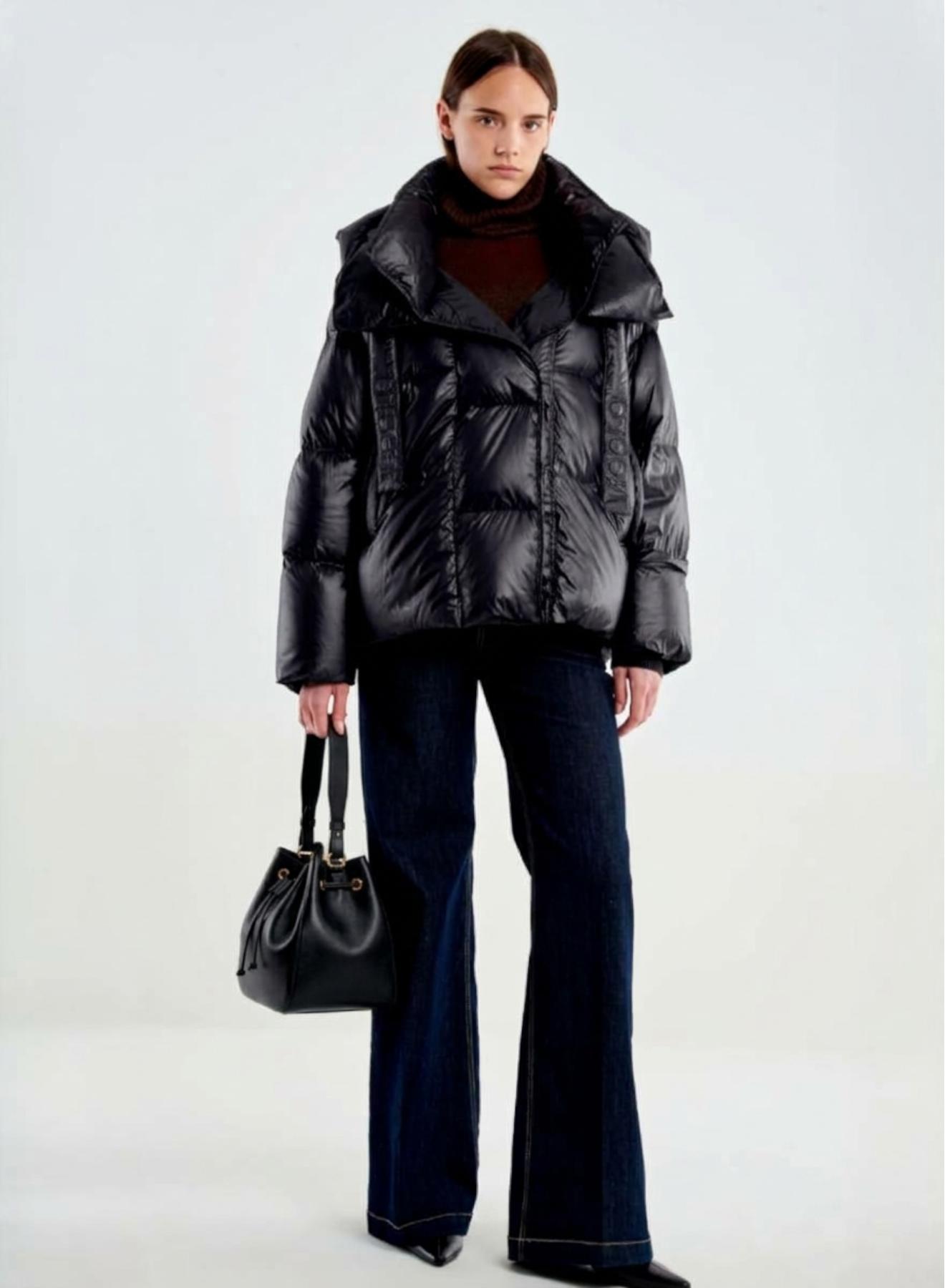 Black down Jacket with hood Vicolo - 1
