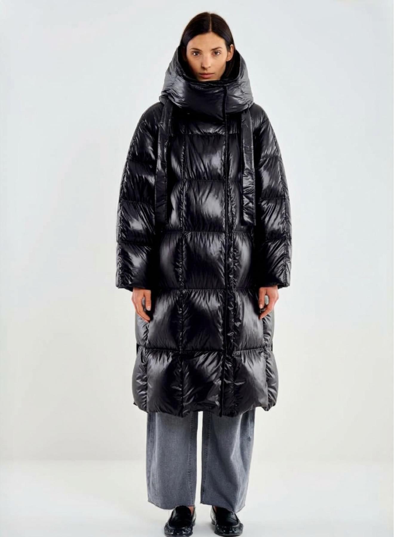 Black long down Jacket with hood Vicolo - 1