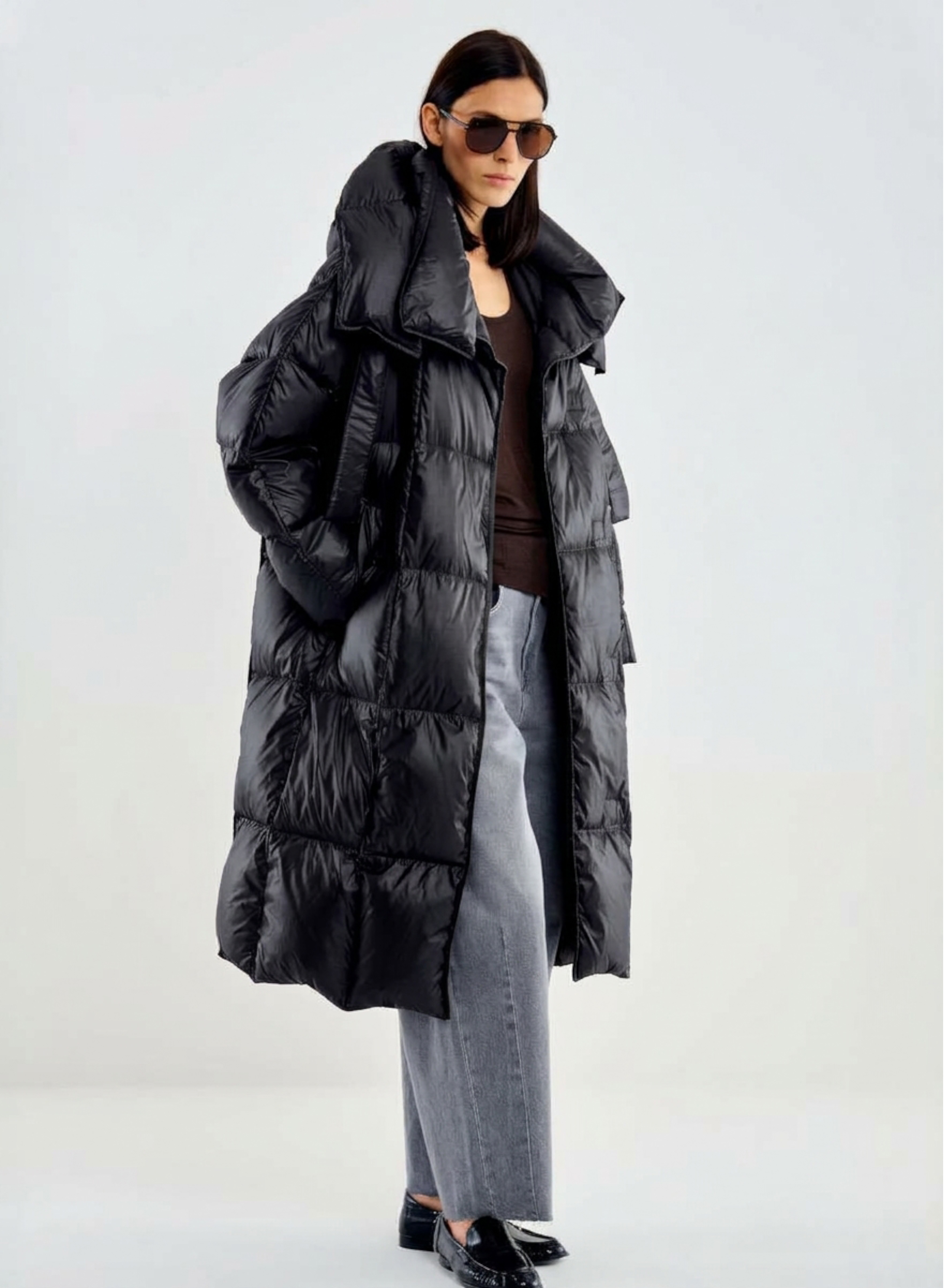 Black long down Jacket with hood Vicolo - 1