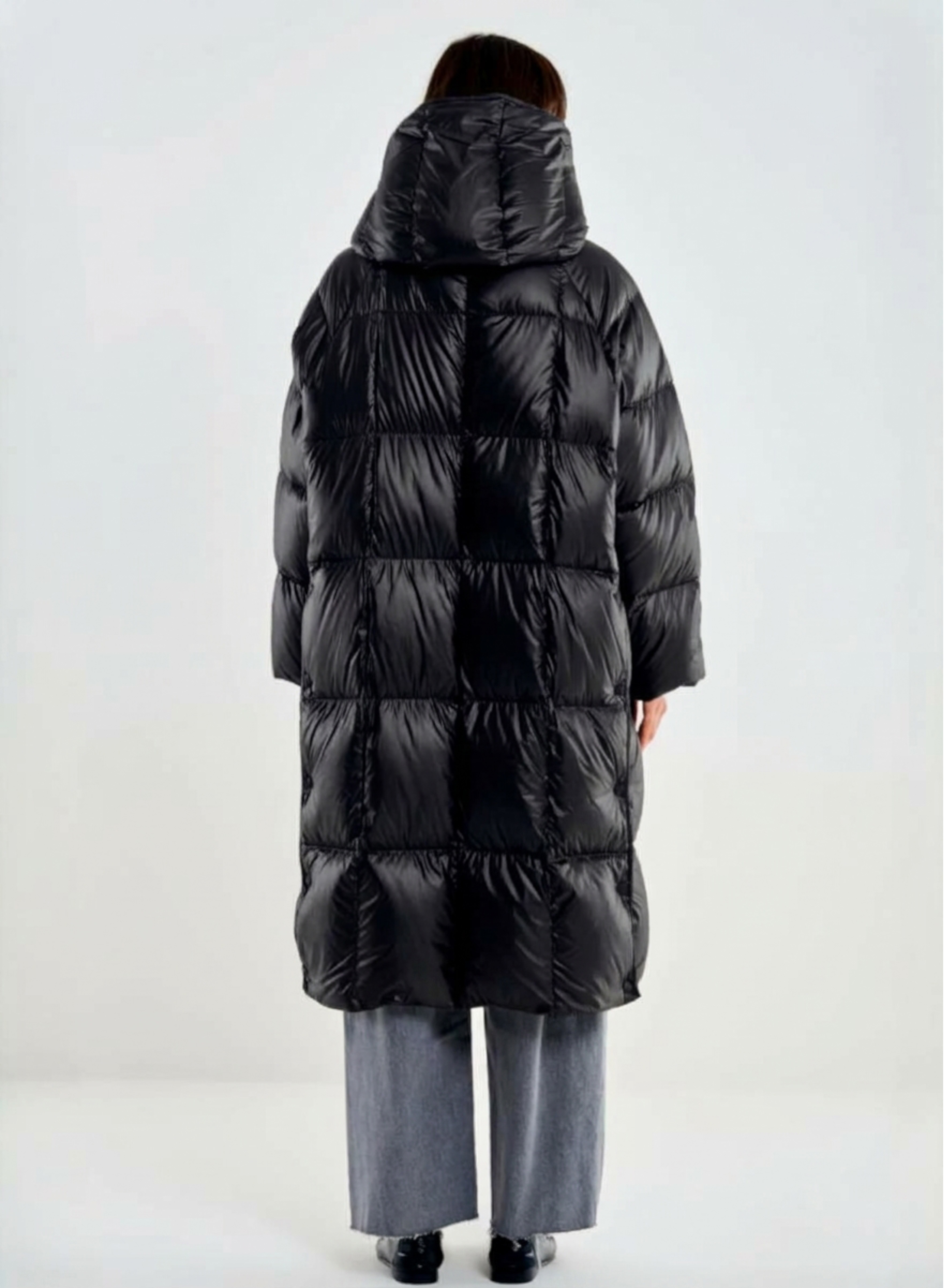 Black long down Jacket with hood Vicolo - 2