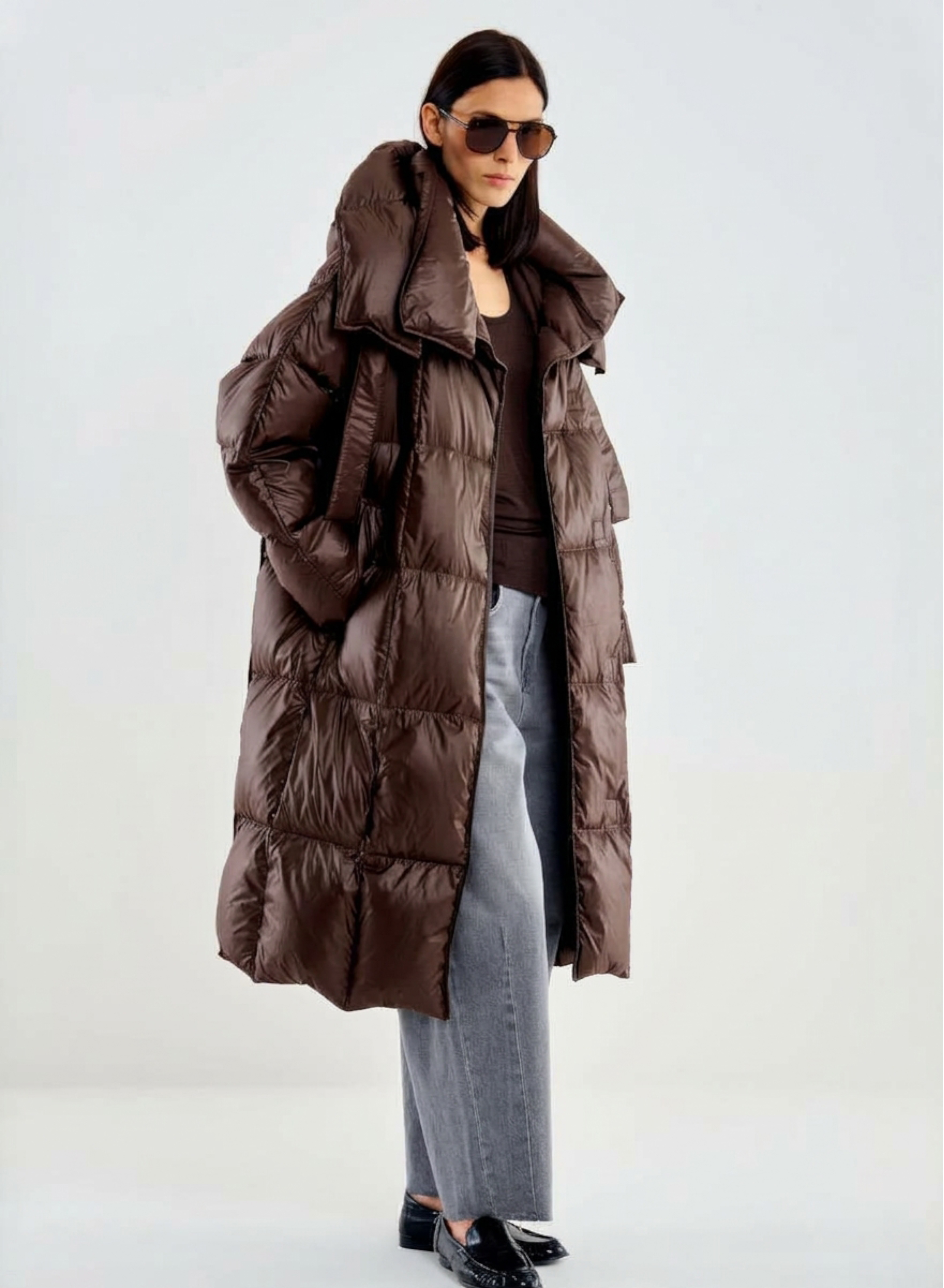 Chocolate long down Jacket with hood Vicolo - 0
