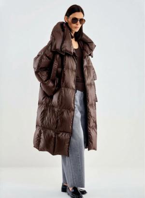 Chocolate long down Jacket with hood Vicolo - 69022