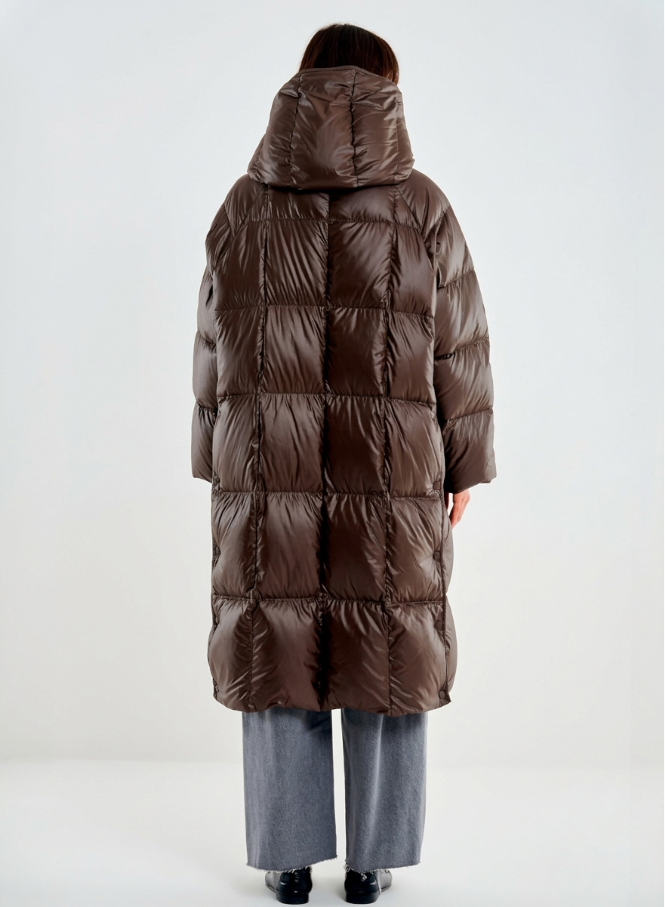 Chocolate long down Jacket with hood Vicolo - 2