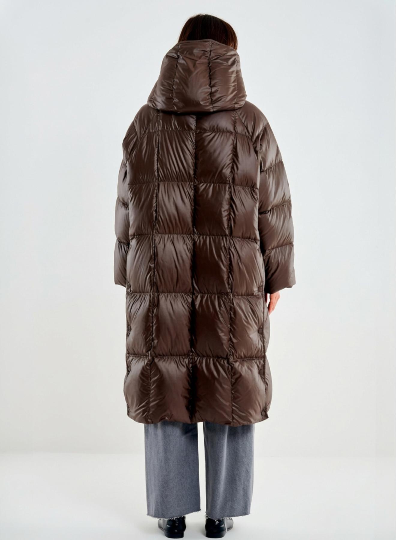 Chocolate long down Jacket with hood Vicolo - 3