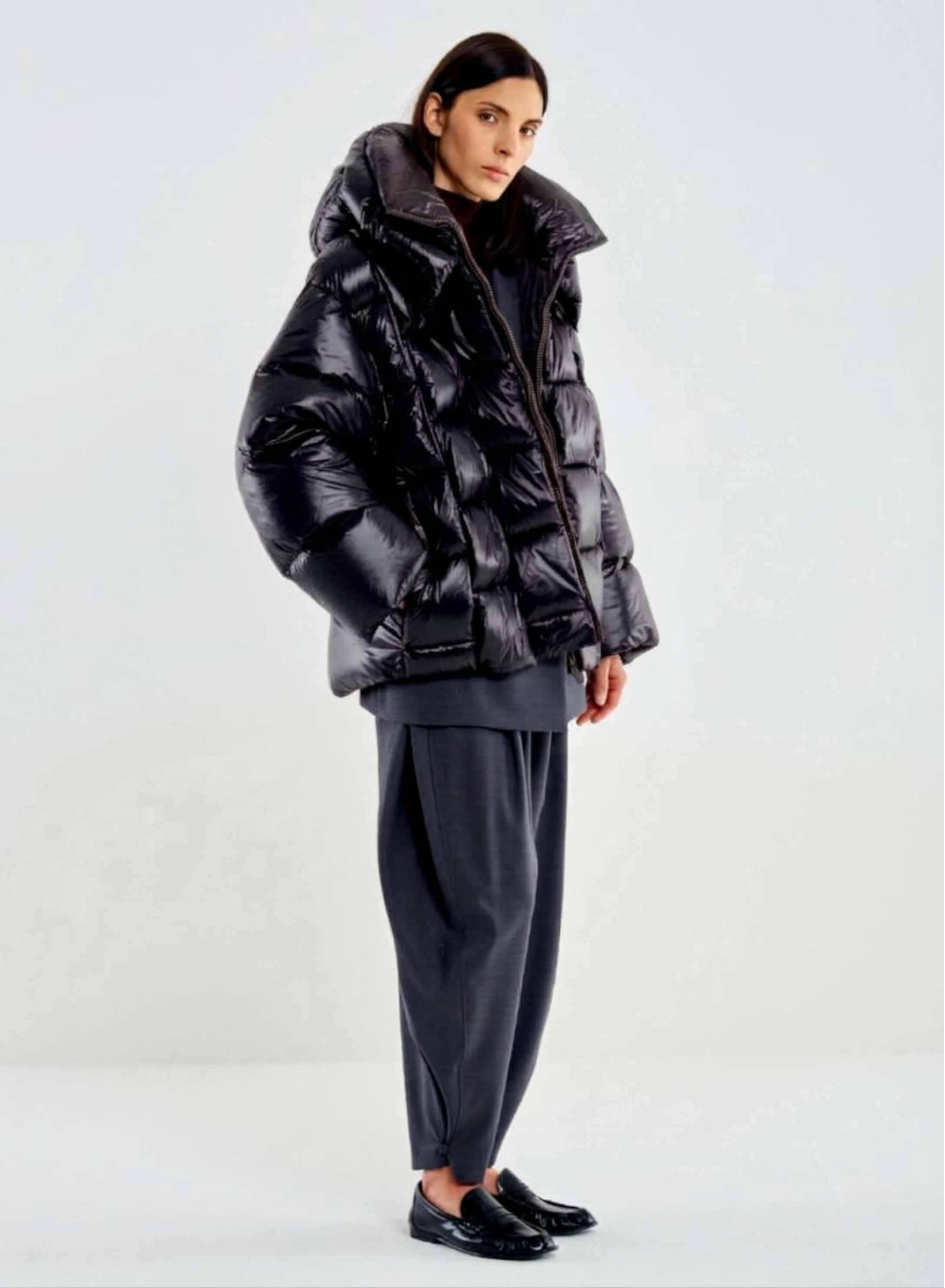 Black oversized down Jacket with hood Vicolo - 0