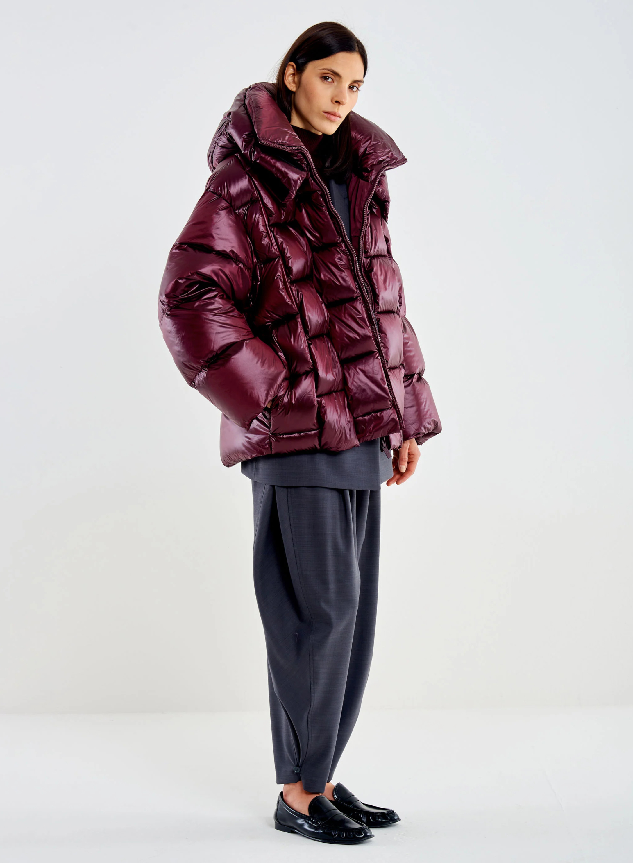 Bordeaux oversized down Jacket with hood Vicolo - 0