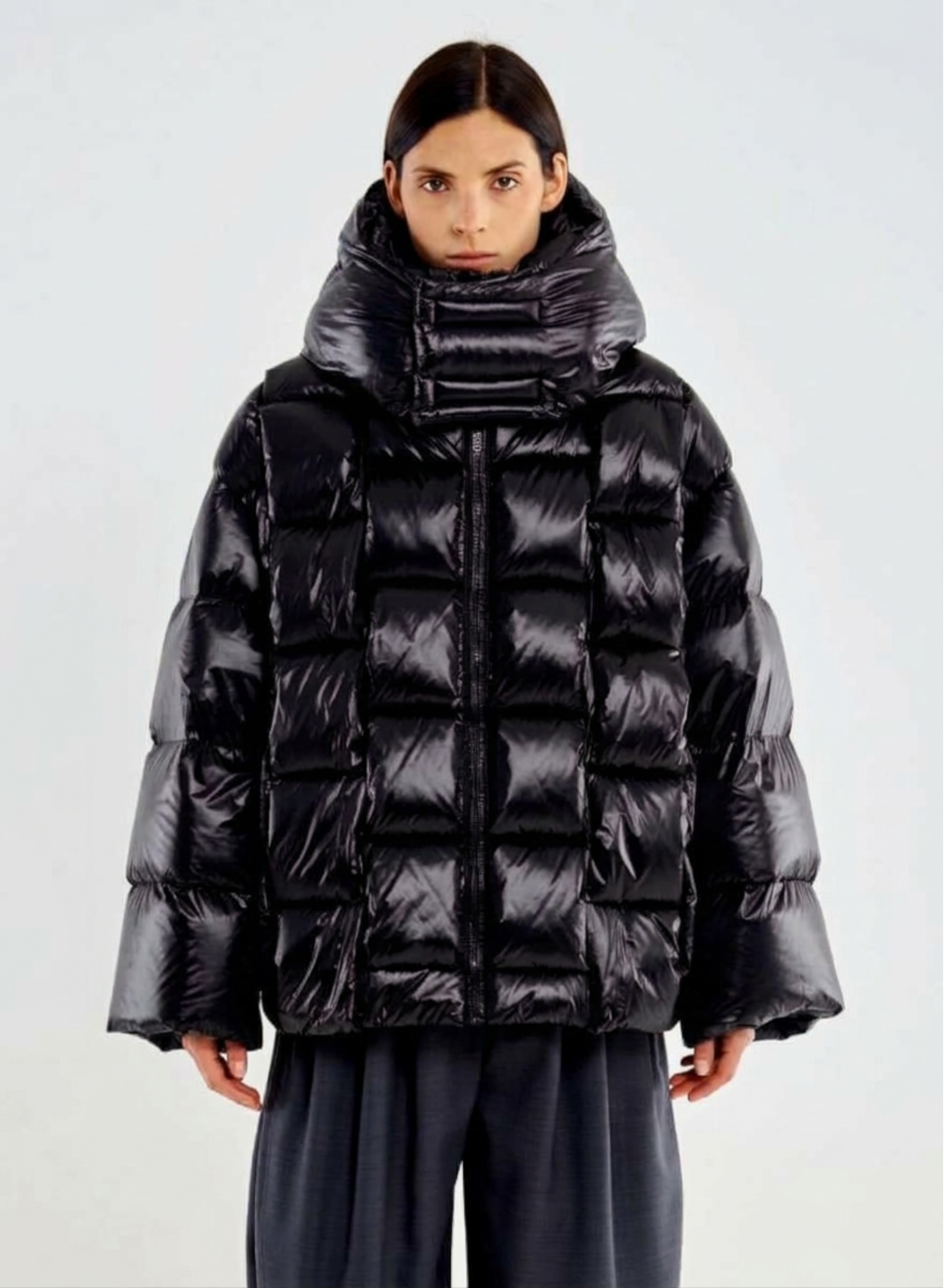 Black oversized down Jacket with hood Vicolo - 1