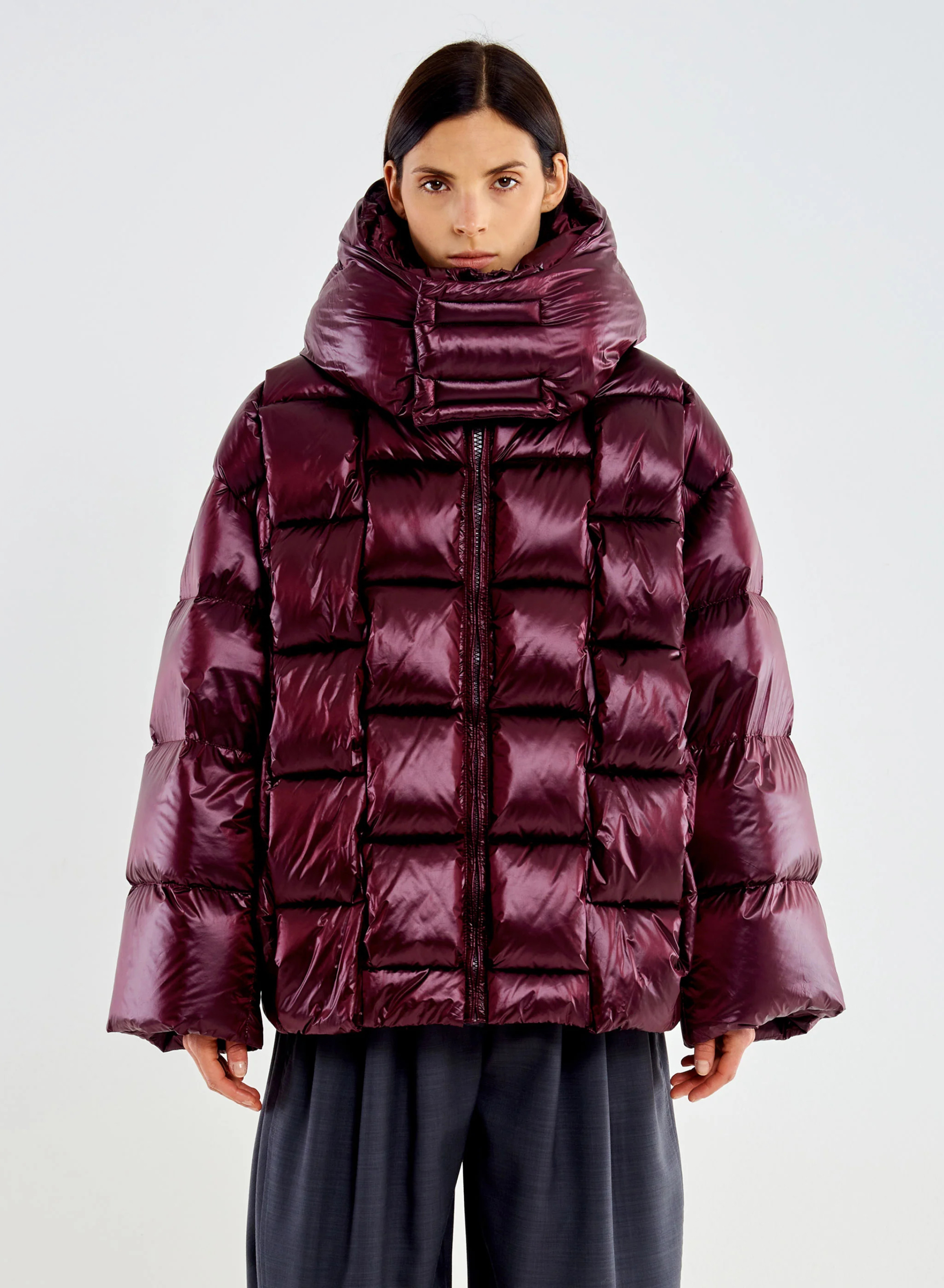 Bordeaux oversized down Jacket with hood Vicolo - 1