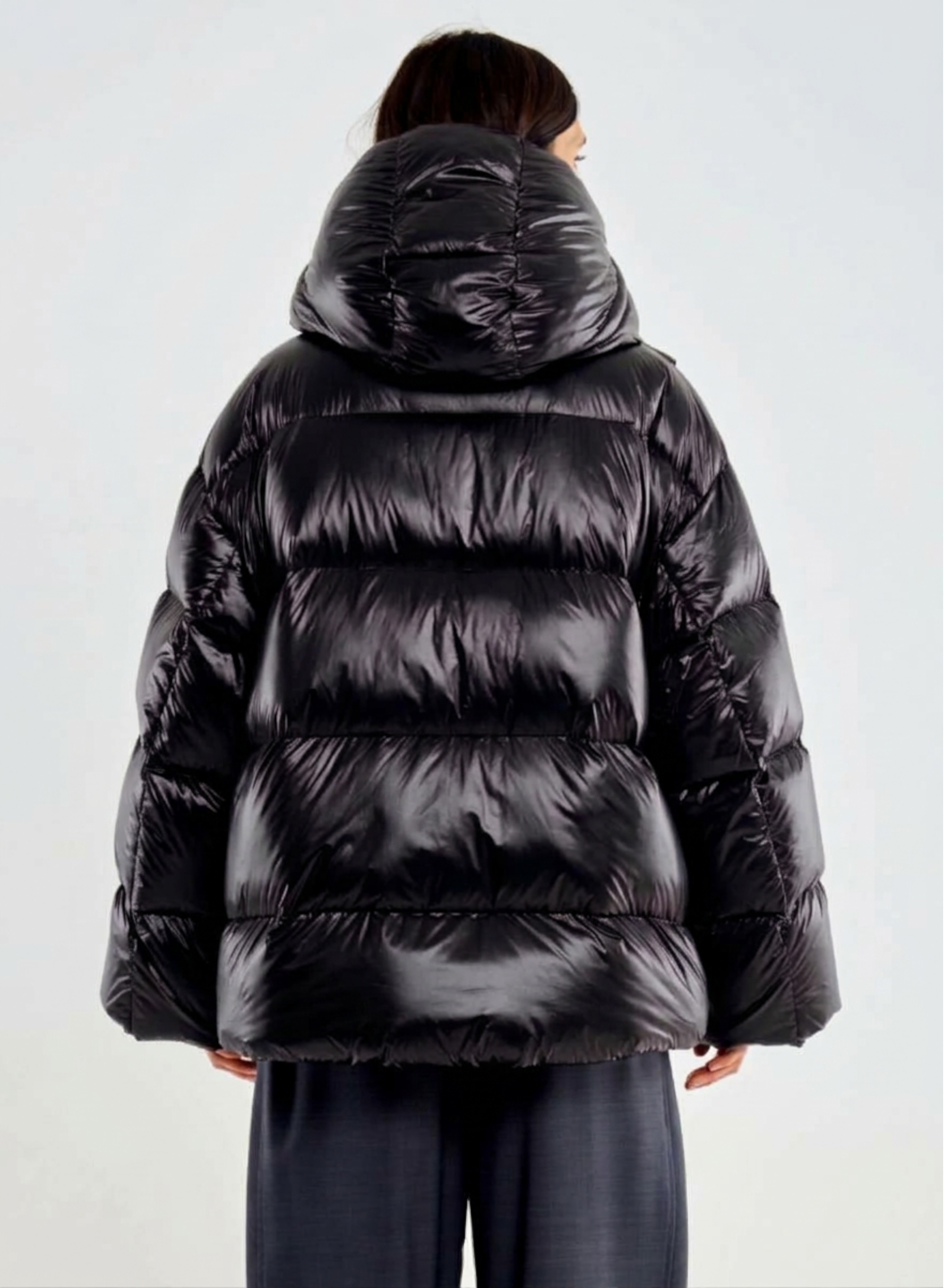 Black oversized down Jacket with hood Vicolo - 2
