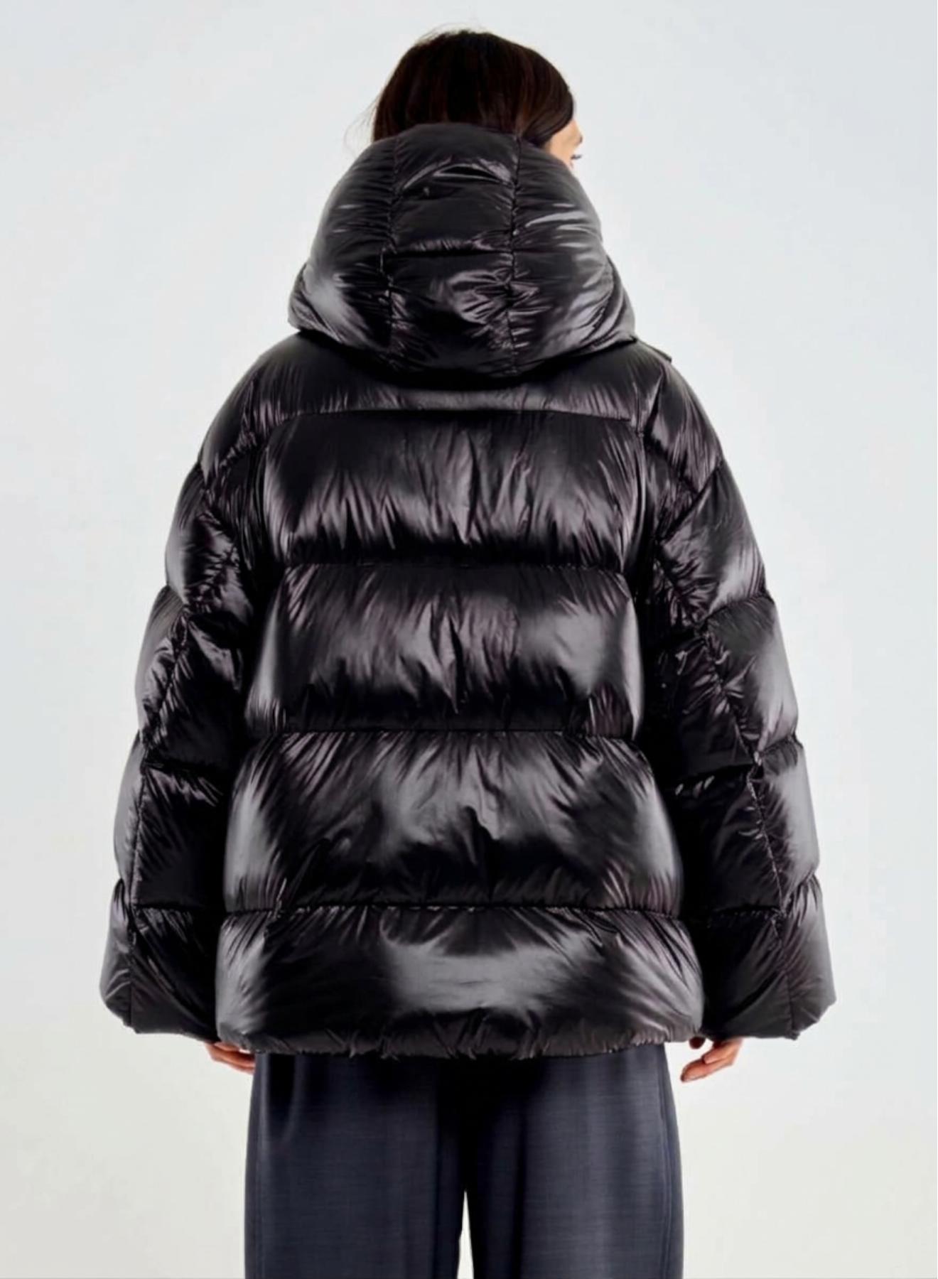 Black oversized down Jacket with hood Vicolo - 3