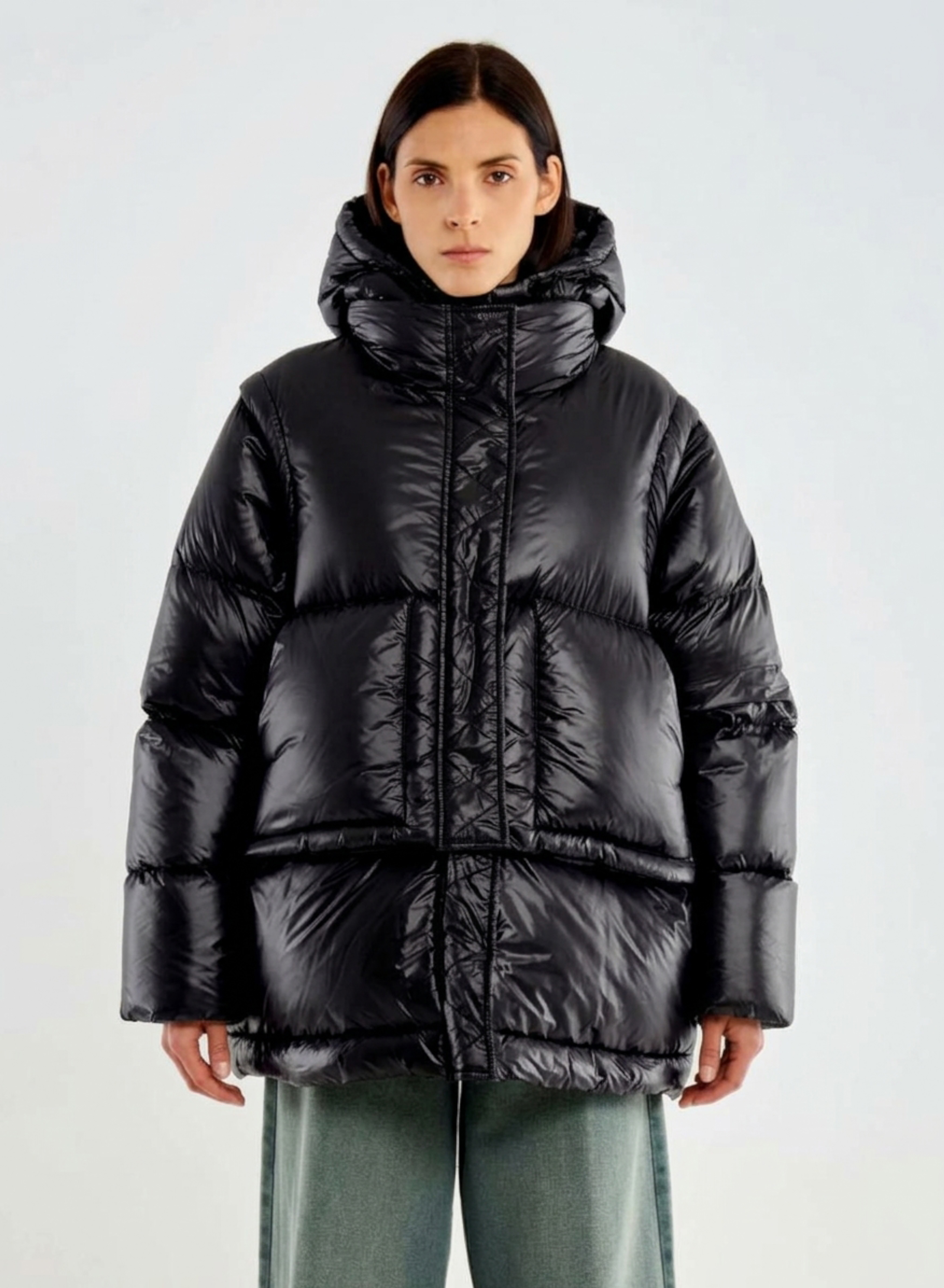 Black down modular Jacket with hood and with detachable parts Vicolo - 1