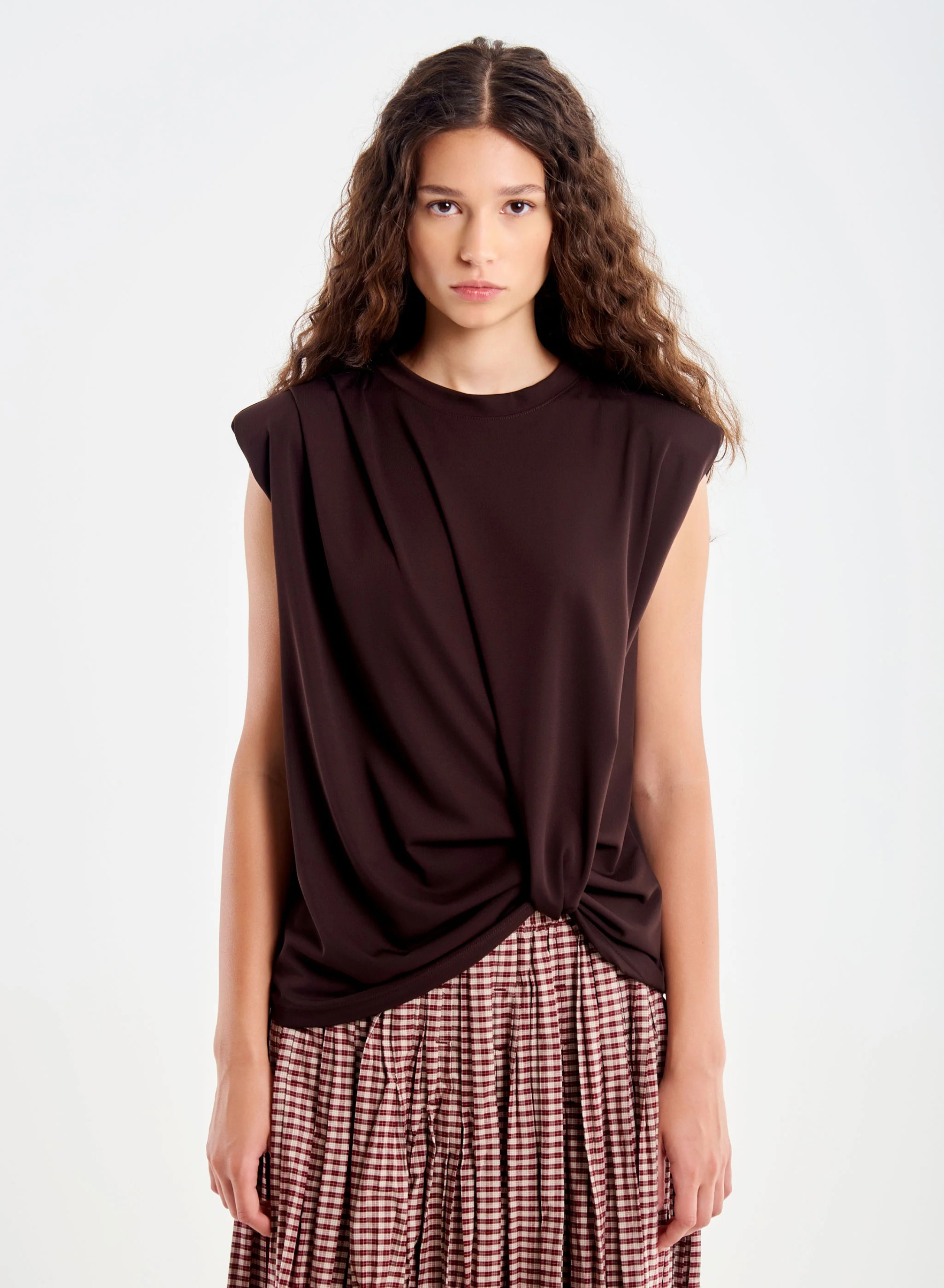 Chocolate sleeveless Blouse Vicolo - 1