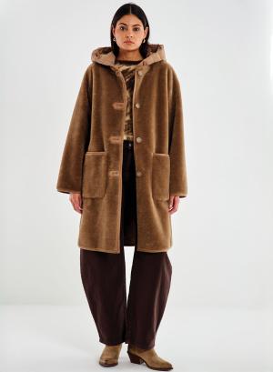Camel reversible Coat Mouton-Teddy with hood Vicolo - 48950