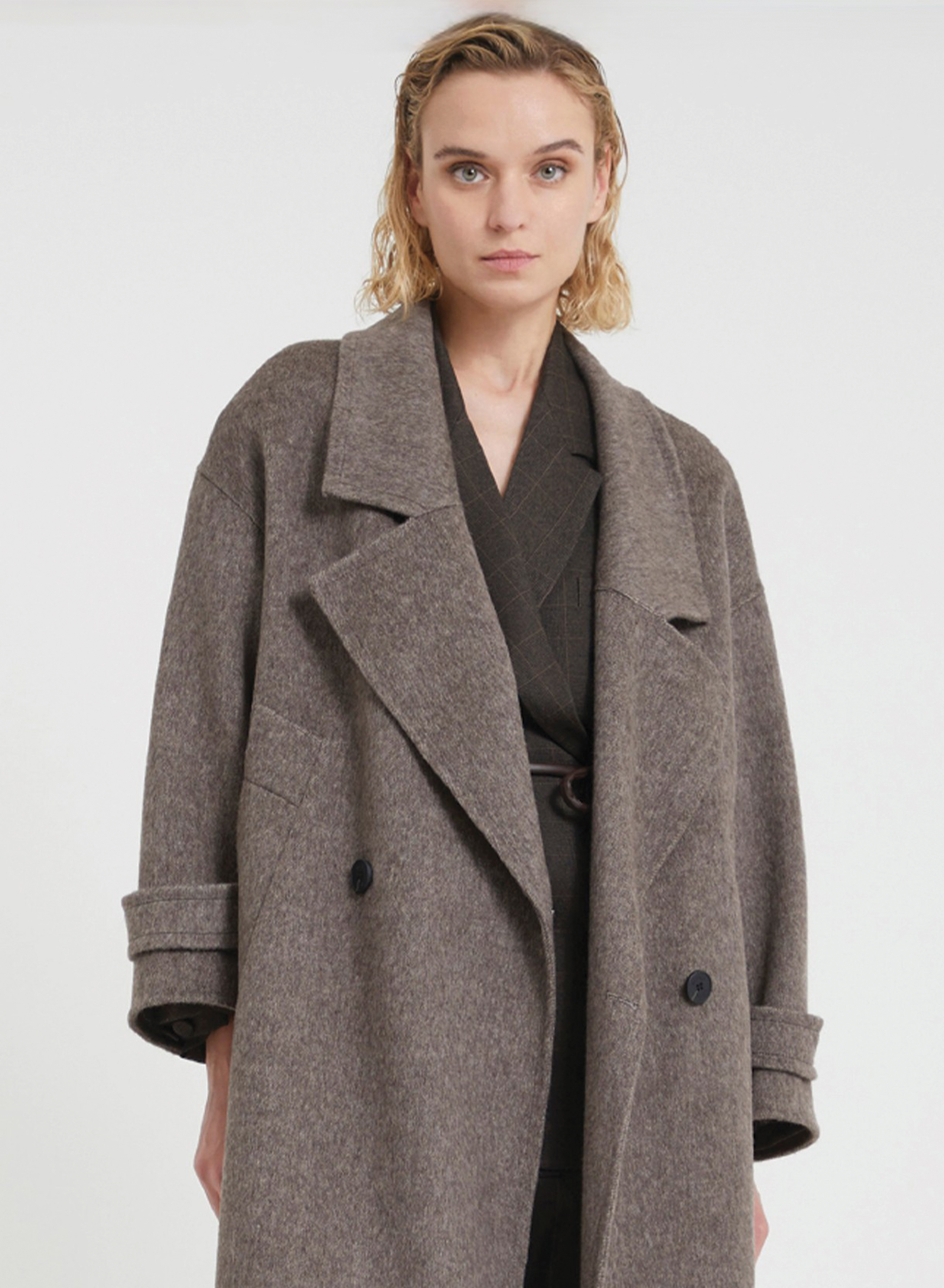 Taupe double breasted Coat Viclolo - 1