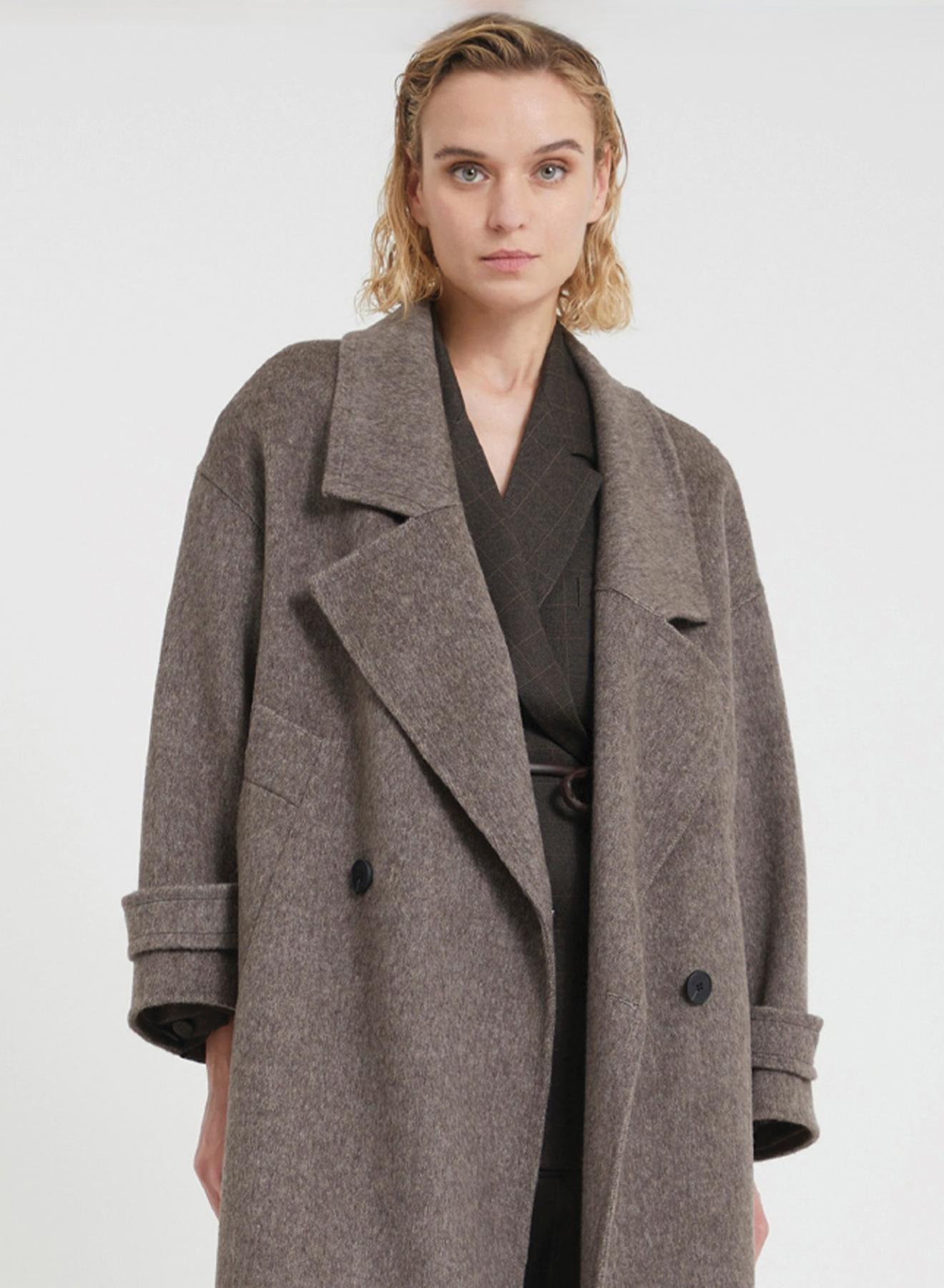Taupe double breasted Coat Viclolo - 2