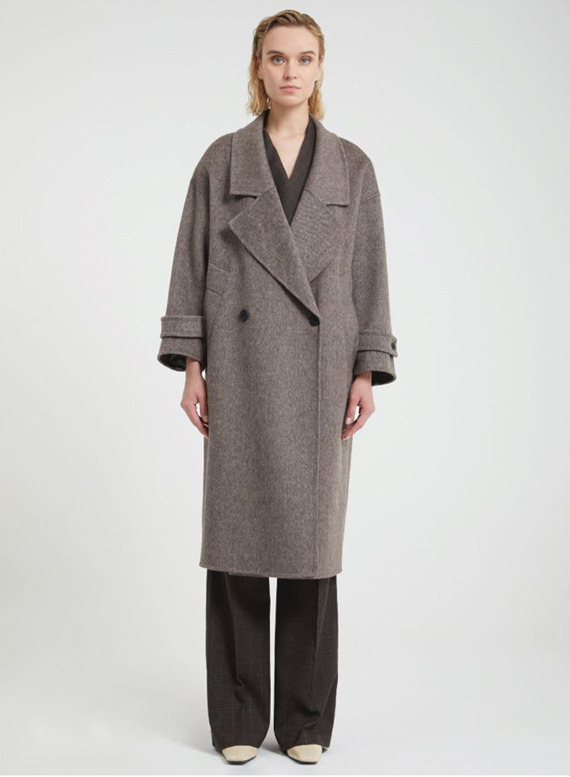Taupe double breasted Coat Viclolo - 2