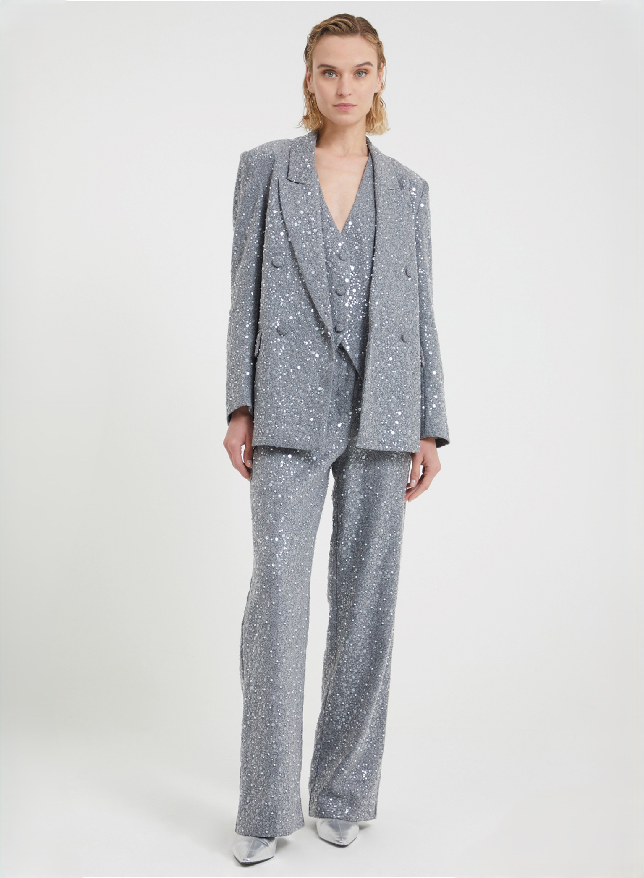Grey herringbone Jacket with decorative sequins and pearls Vicolo - 0