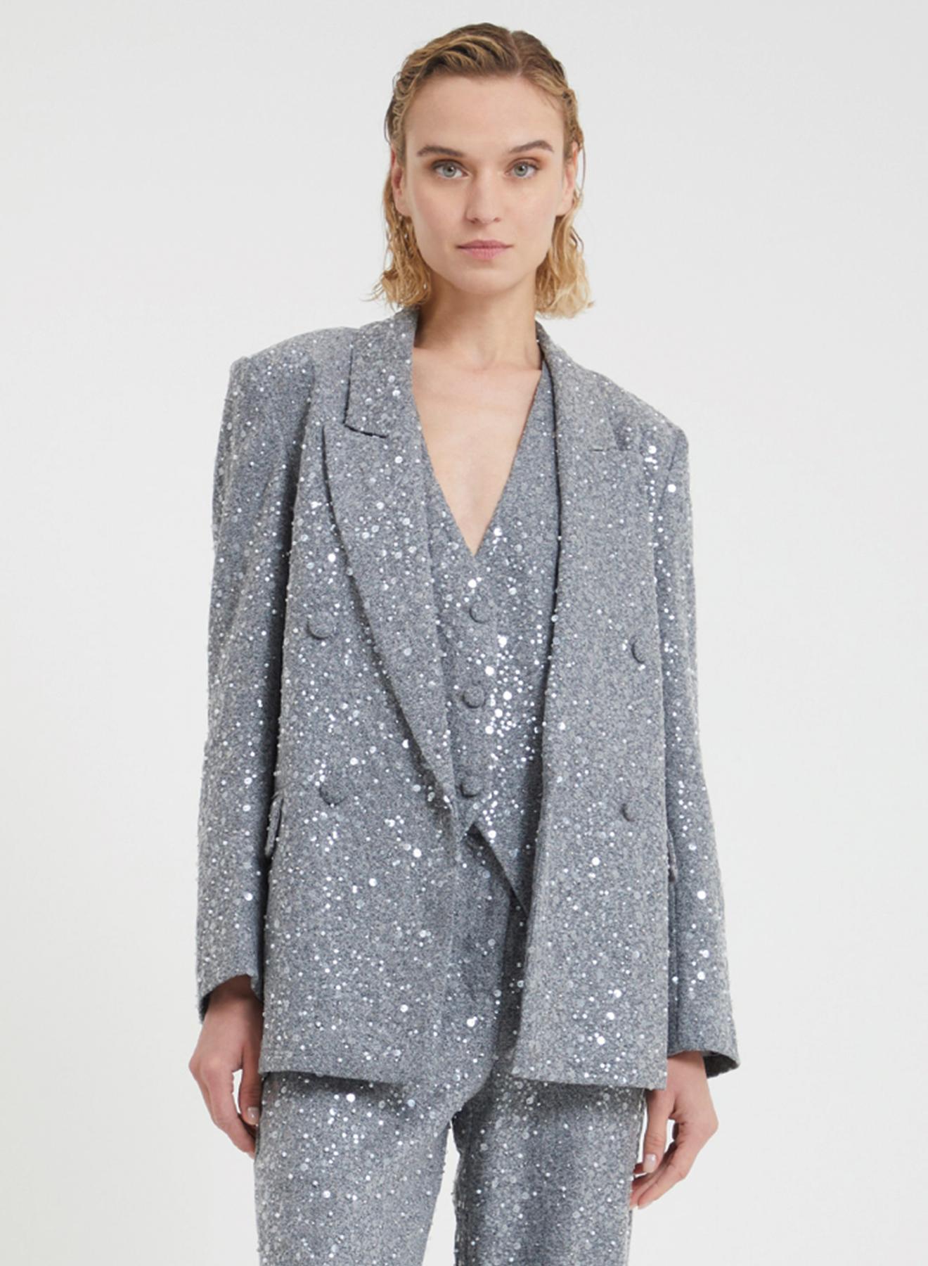 Grey herringbone Jacket with decorative sequins and pearls Vicolo - 2