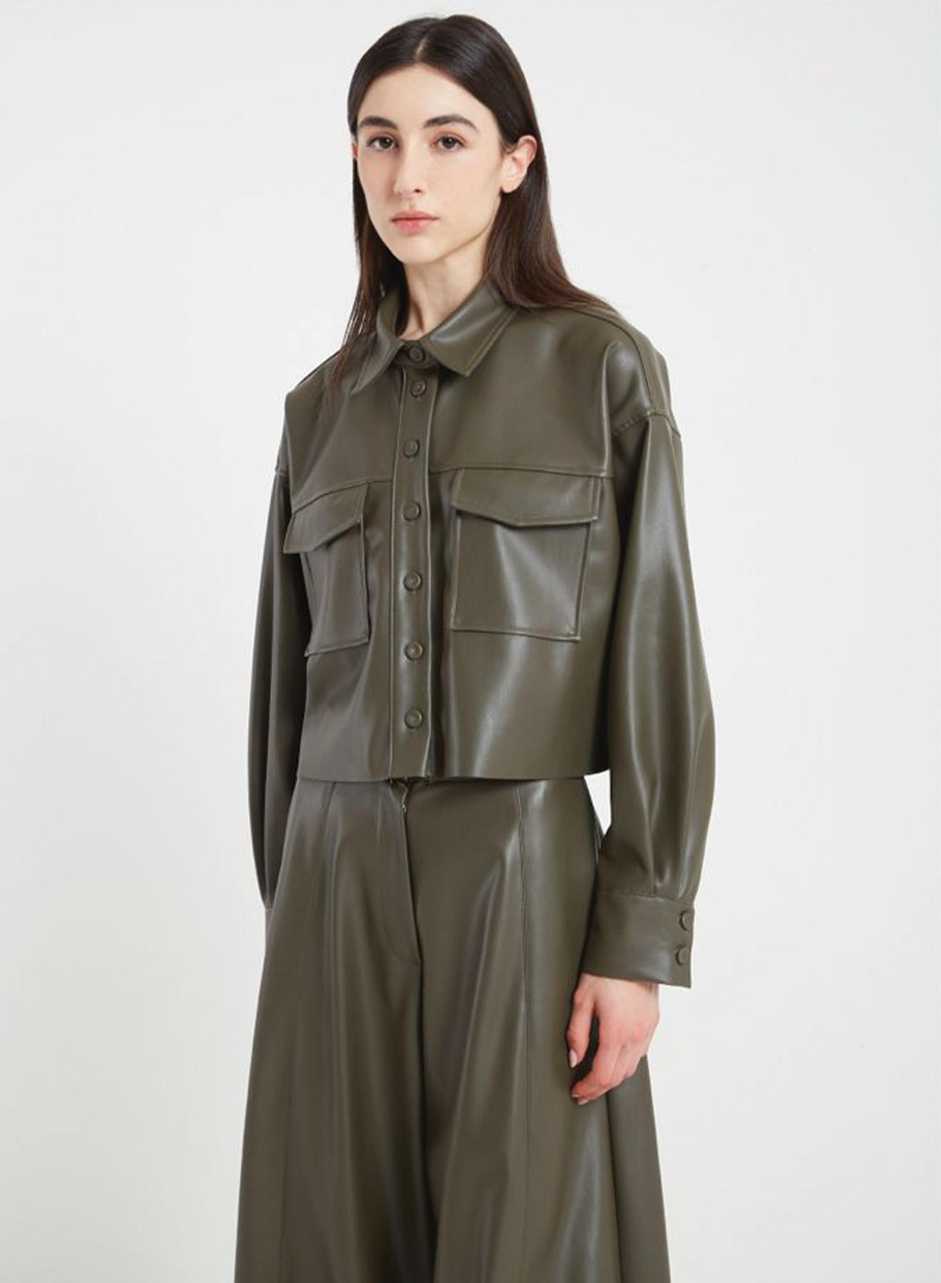 Σοκολά Jacket με κουμπιά και γιακά πουκαμίσου από οικολογικό δέρμα Vicolo - 2