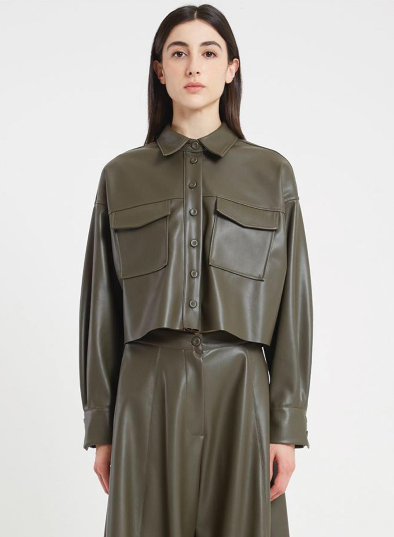Σοκολά Jacket με κουμπιά και γιακά πουκαμίσου από οικολογικό δέρμα Vicolo - 1