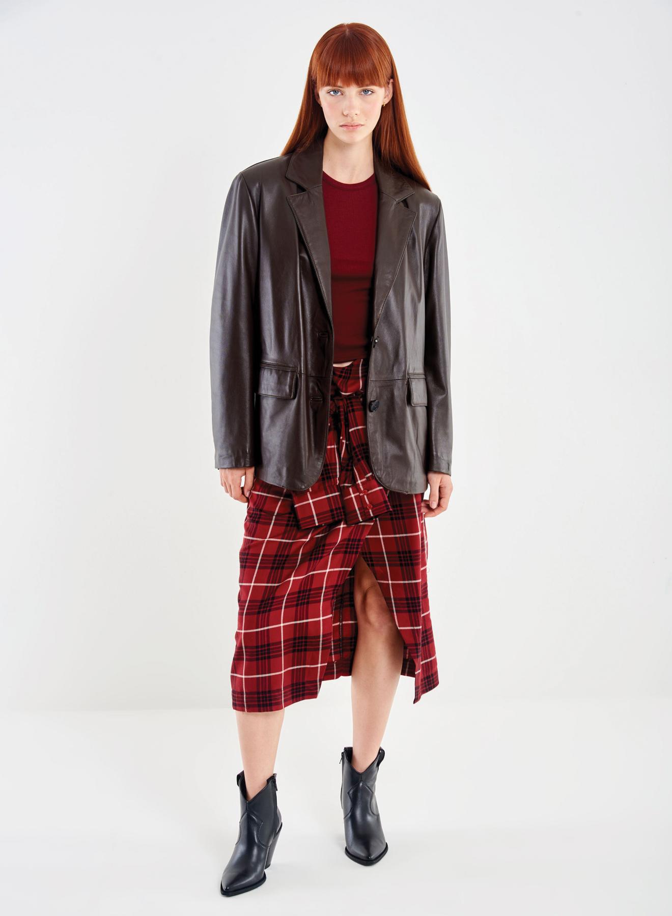 Brown real Leather Jacket with two buttons and front pockets Vicolo - 1
