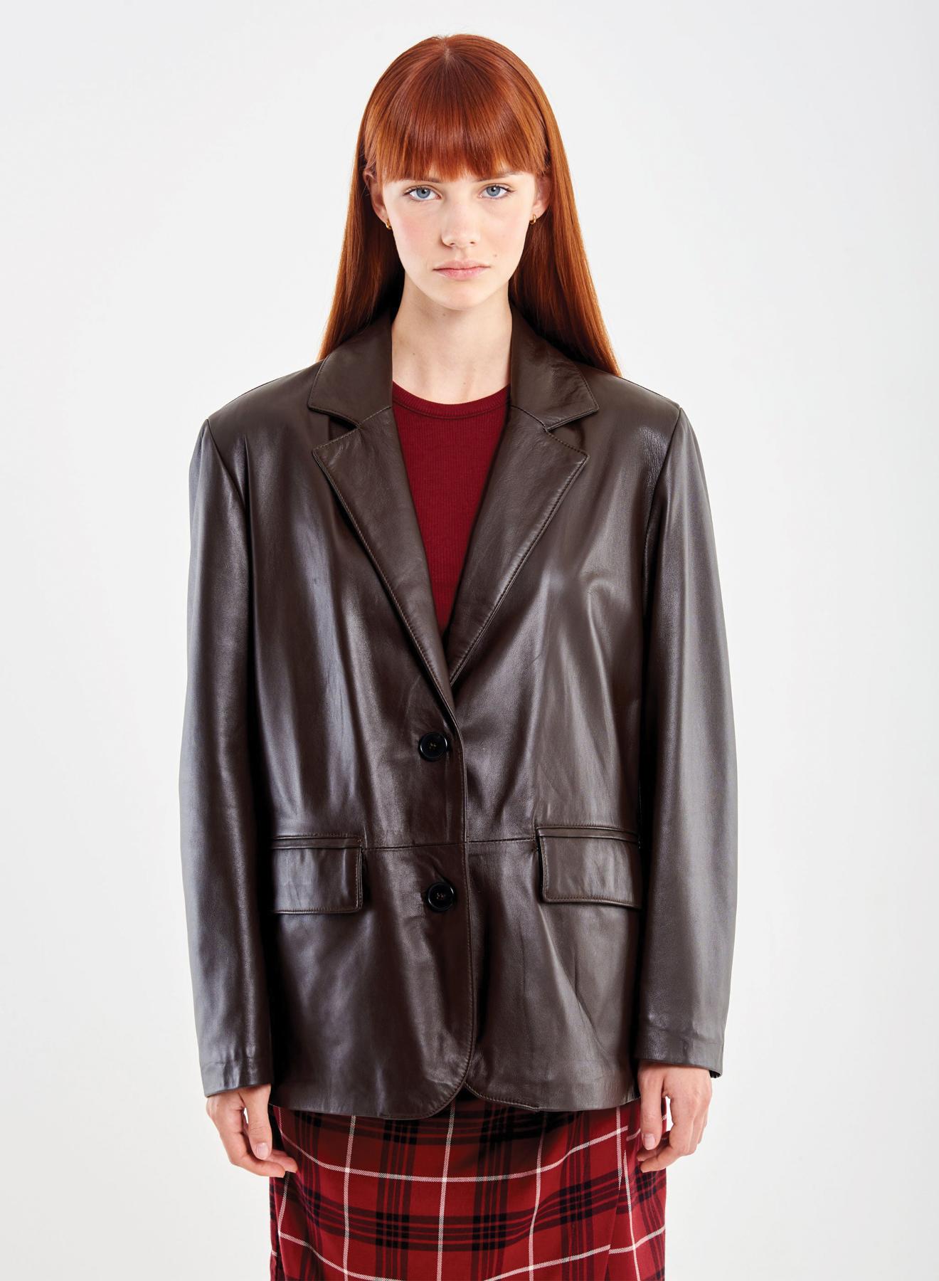 Brown real Leather Jacket with two buttons and front pockets Vicolo - 2