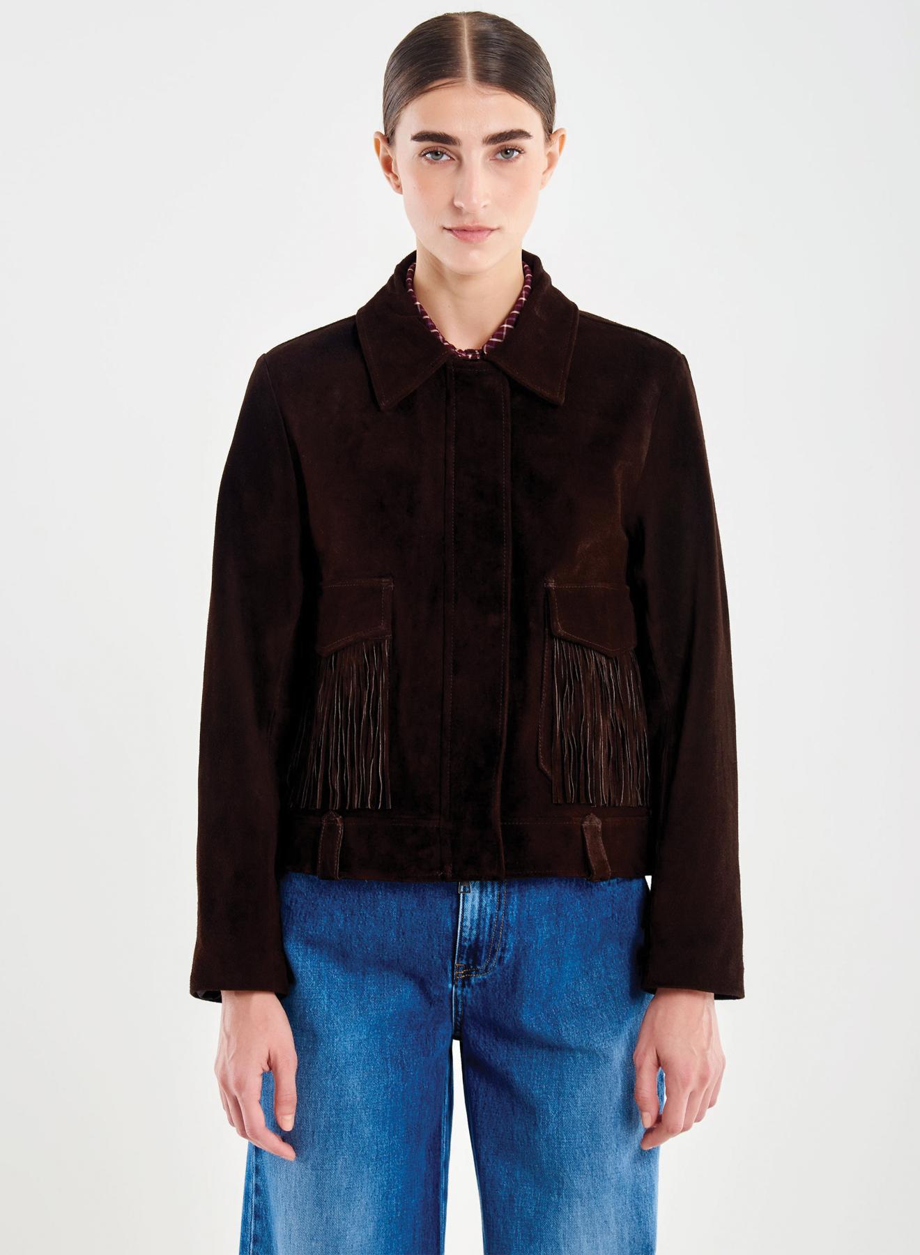 Brown leather Jacket with decorative frings and front zip closure Vicolo - 2