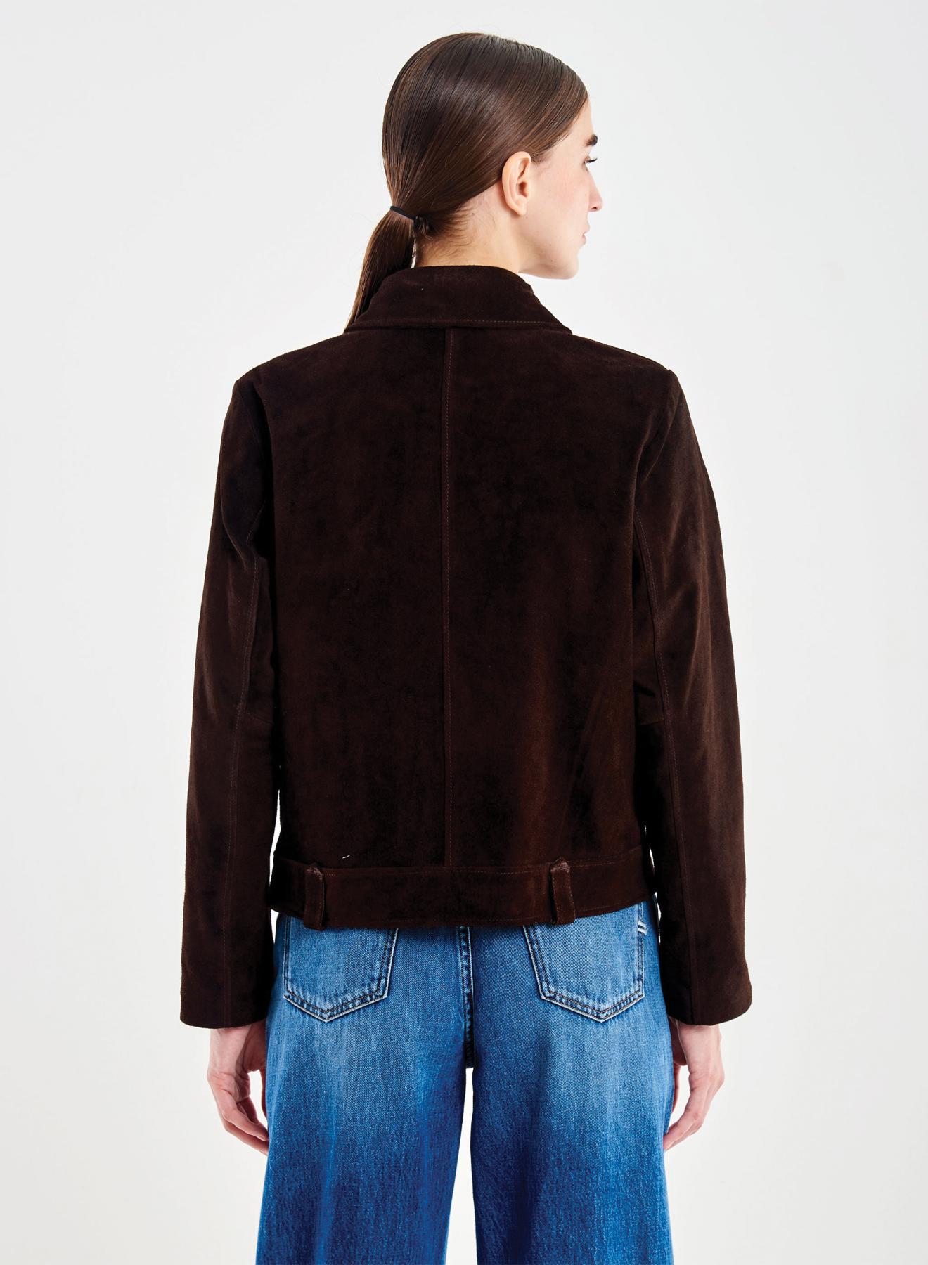 Brown leather Jacket with decorative frings and front zip closure Vicolo - 3