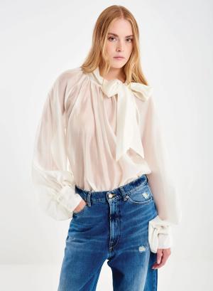 Ecru Blouse with a tie collar Vicolo - 49263