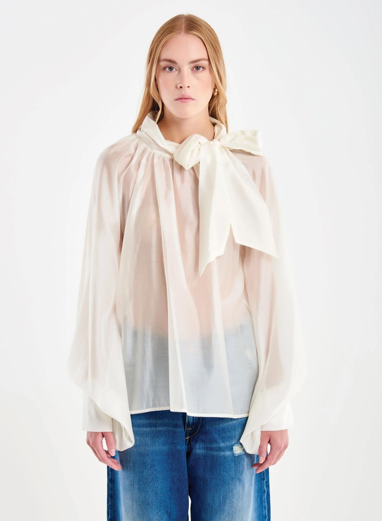 Ecru Blouse with a tie collar Vicolo - 2