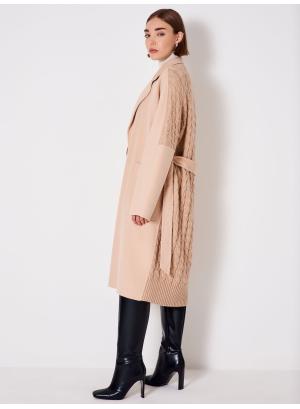 Μακρύ μπεζ παλτό με ζώνη και πλεκτή πλάτη Vicolo - 26631