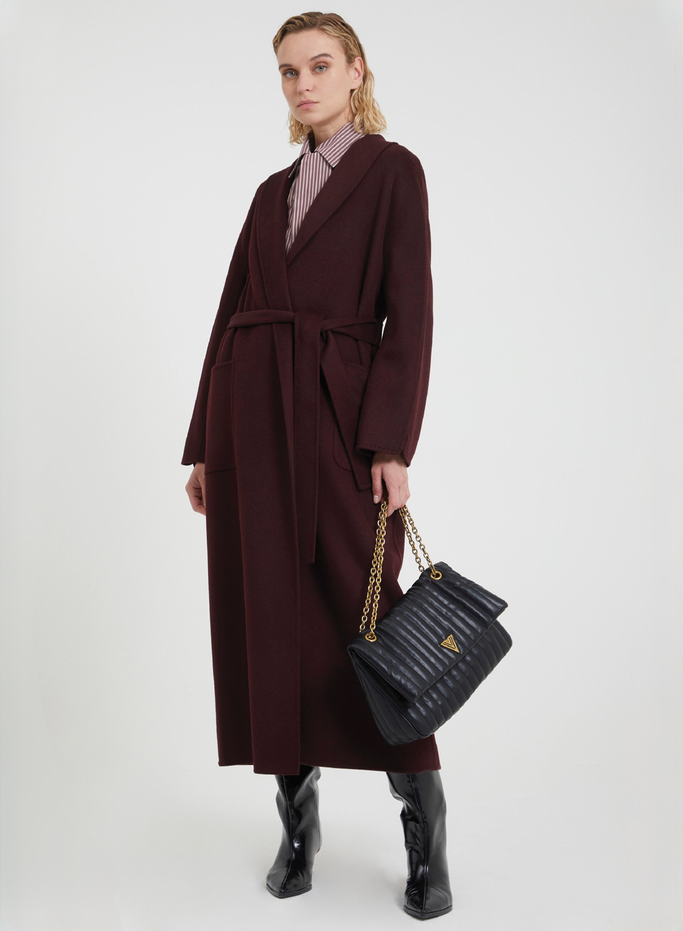 Bordeaux long Coat with belt Vicolo - 0