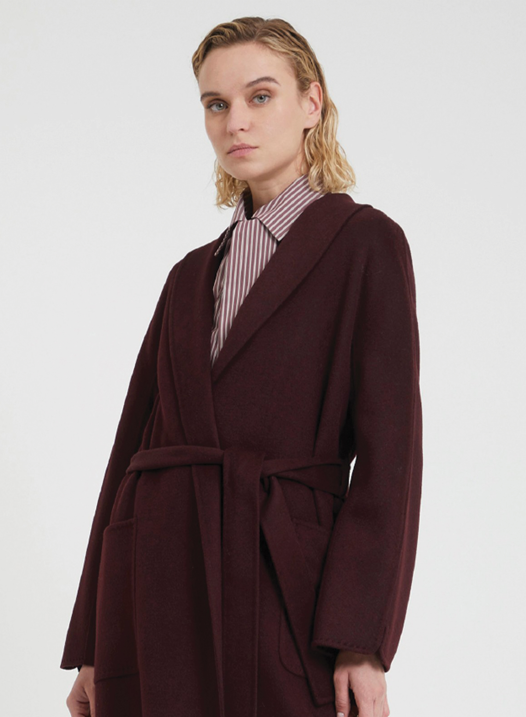 Bordeaux long Coat with belt Vicolo - 1
