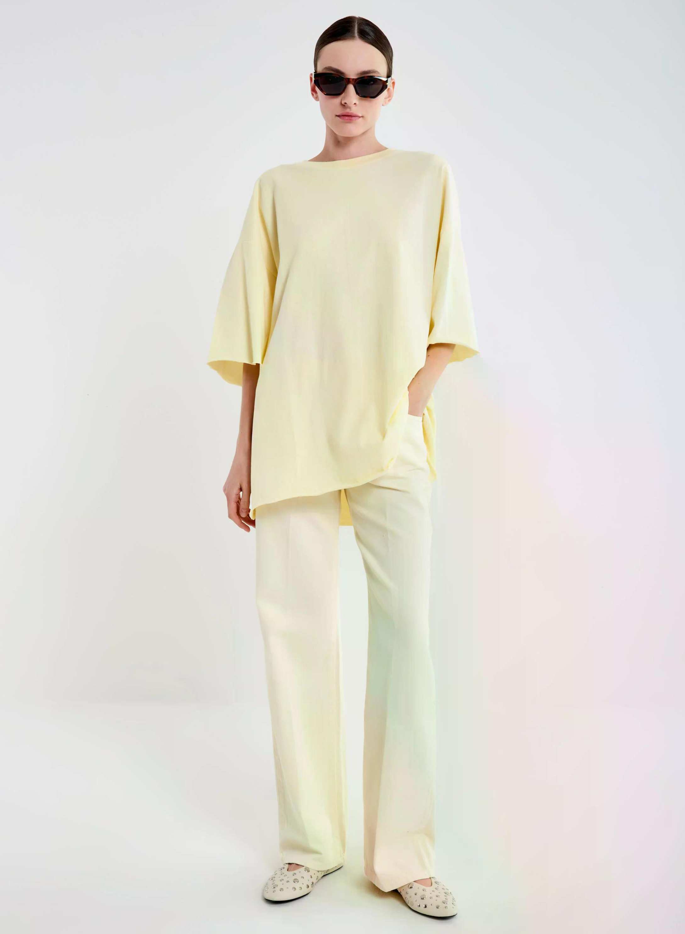 Κίτρινο Παλ βαμβακερό oversized T-Shirt Vicolo - 2