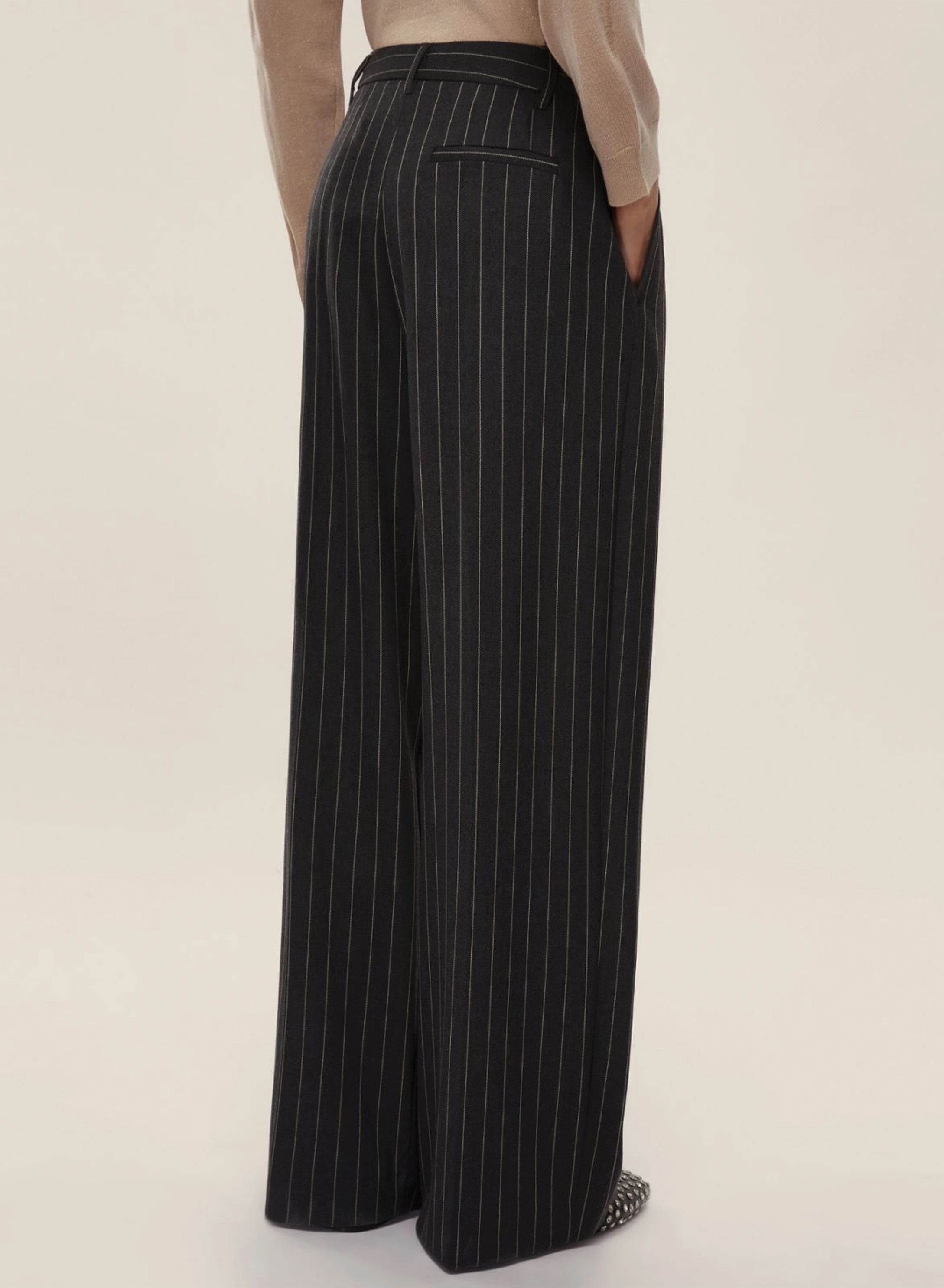 Grey wide legs striped Trousers with pleats Emme Marella - 1