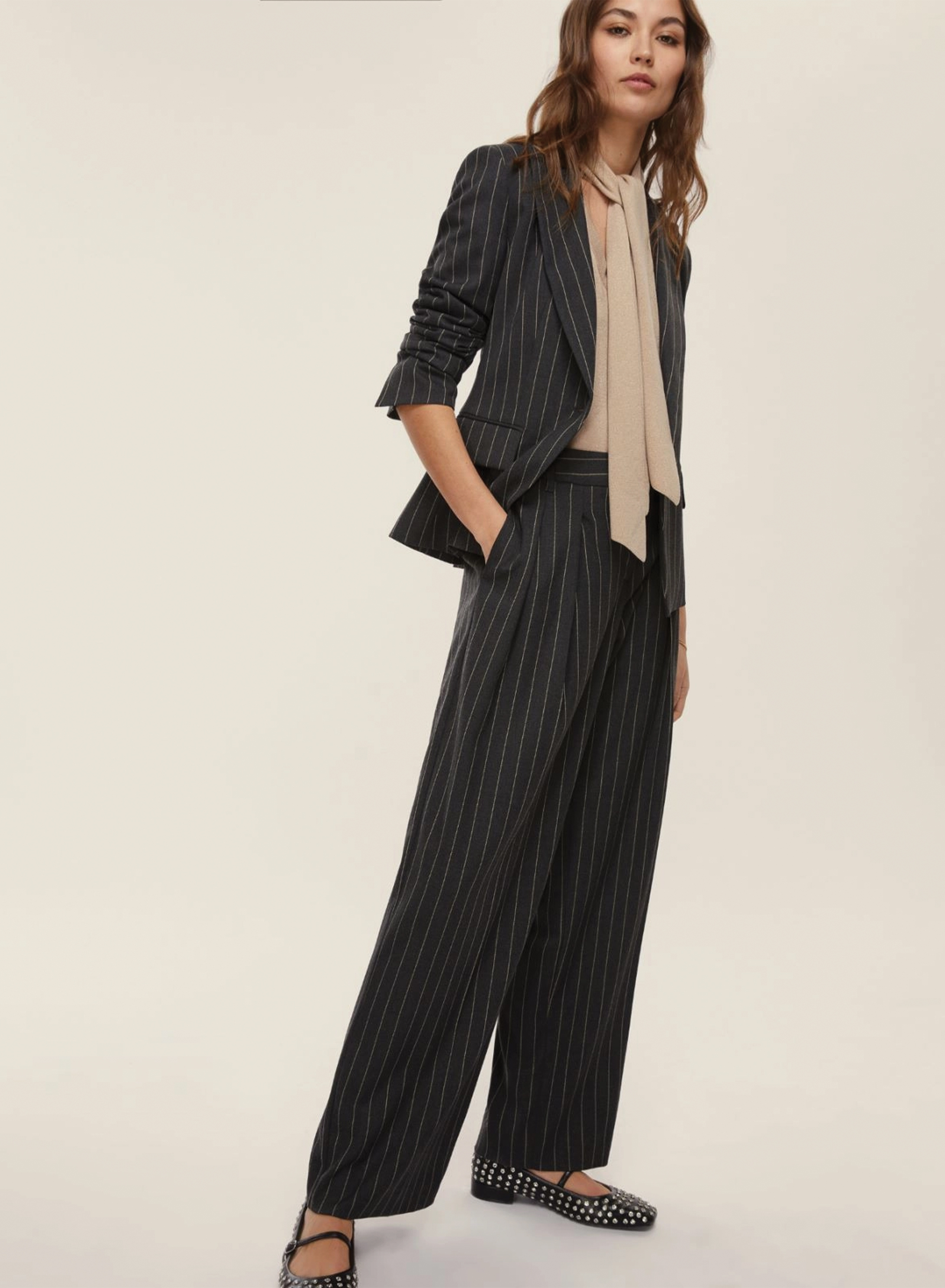Grey wide legs striped Trousers with pleats Emme Marella - 2
