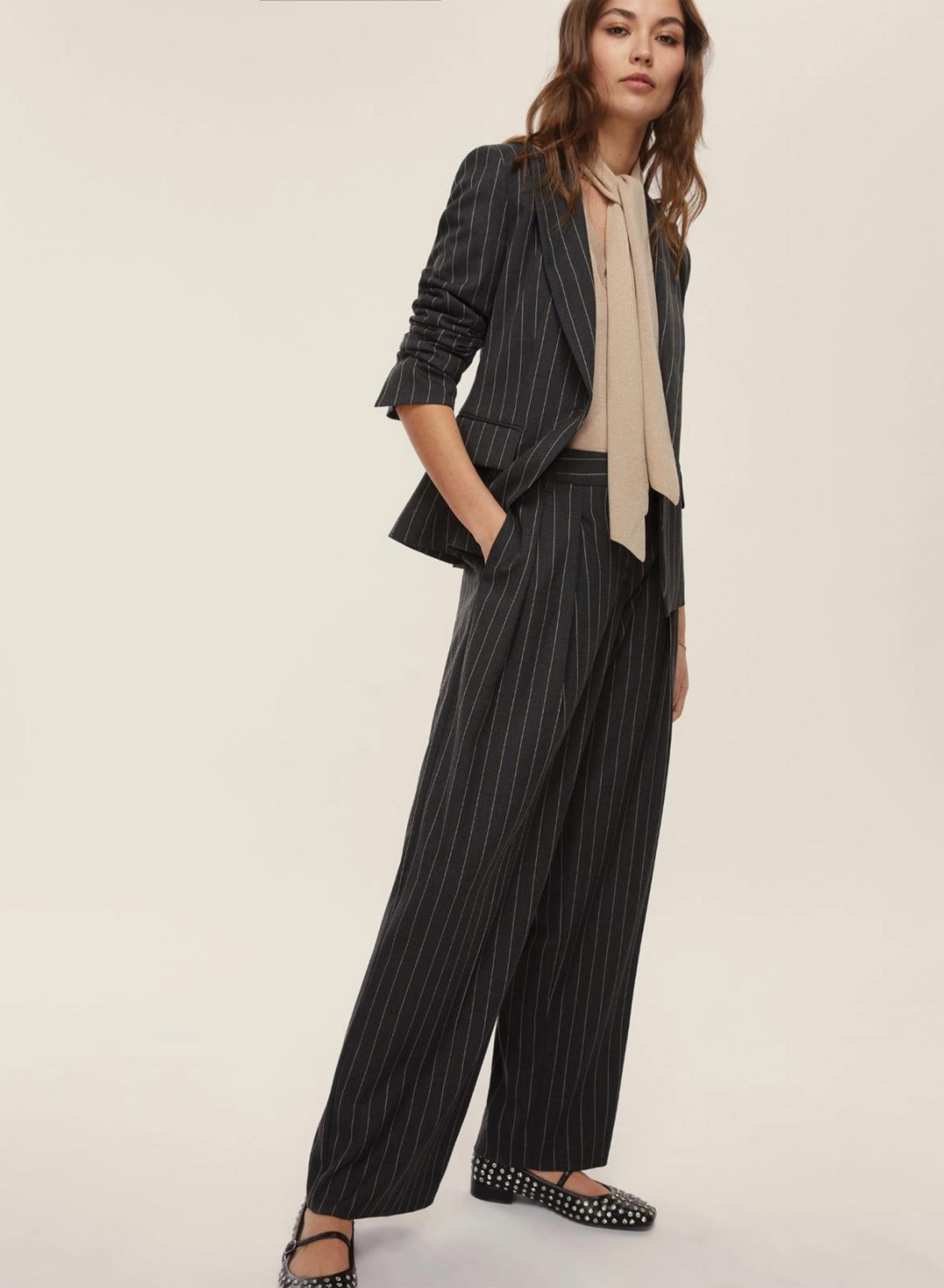Grey wide legs striped Trousers with pleats Emme Marella - 3