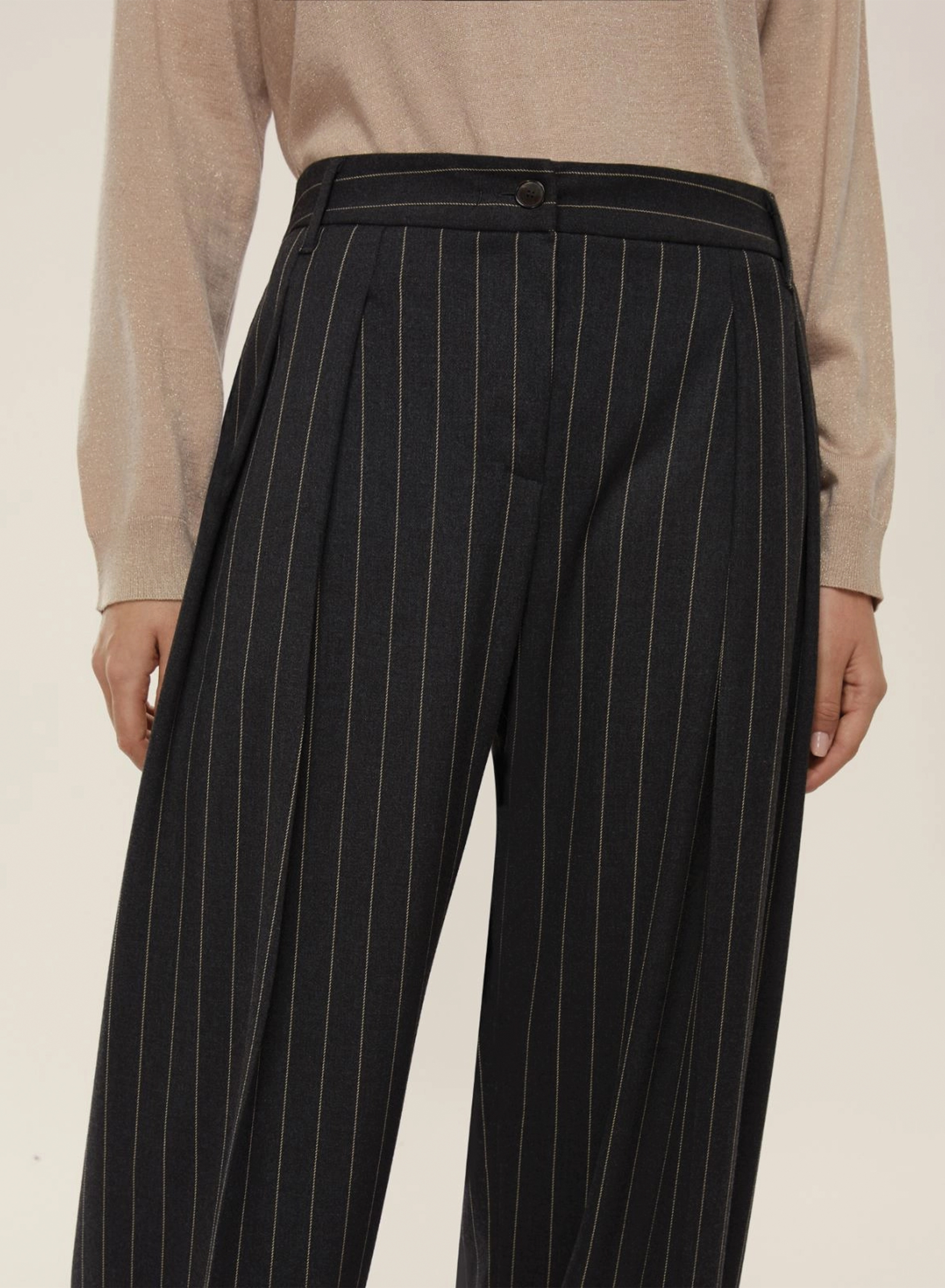 Grey wide legs striped Trousers with pleats Emme Marella - 3