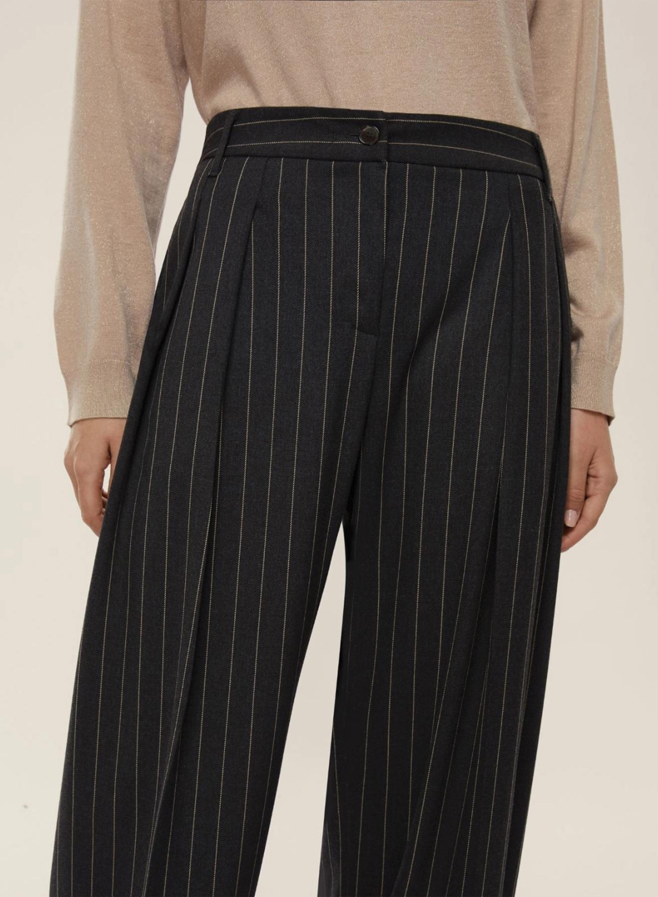 Grey wide legs striped Trousers with pleats Emme Marella - 4