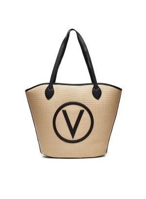 Natural-Μαύρη Τσάντα ώμου, ψάθα με οικολογικό δέρμα Valentino Bags - 32376