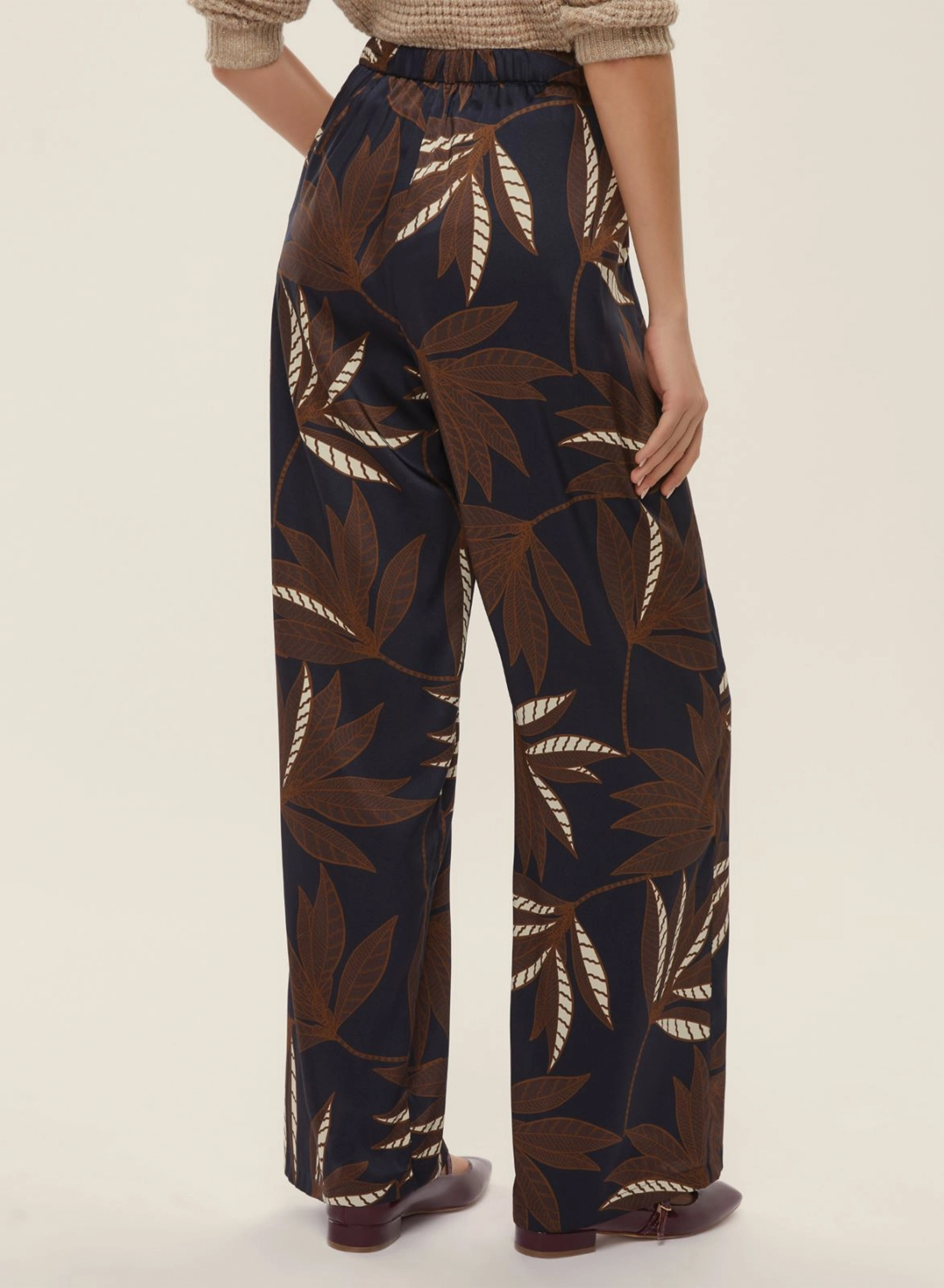 Navy Blue twill printed Trousers with rear elasticated waistband Emme Marella - 1