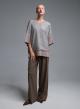 Taupe πλεκτή oversized Μπλούζα με παγιέτες και με τρία τέταρτα μανίκια Beauty Women - 1