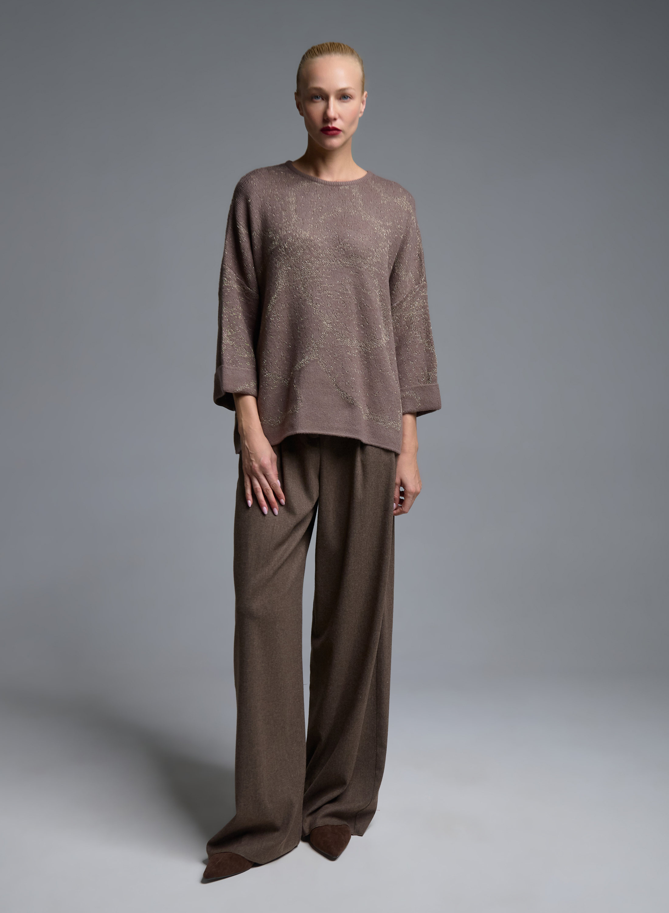 Taupe wide legs Trousers with pleats Emme Marella - 2
