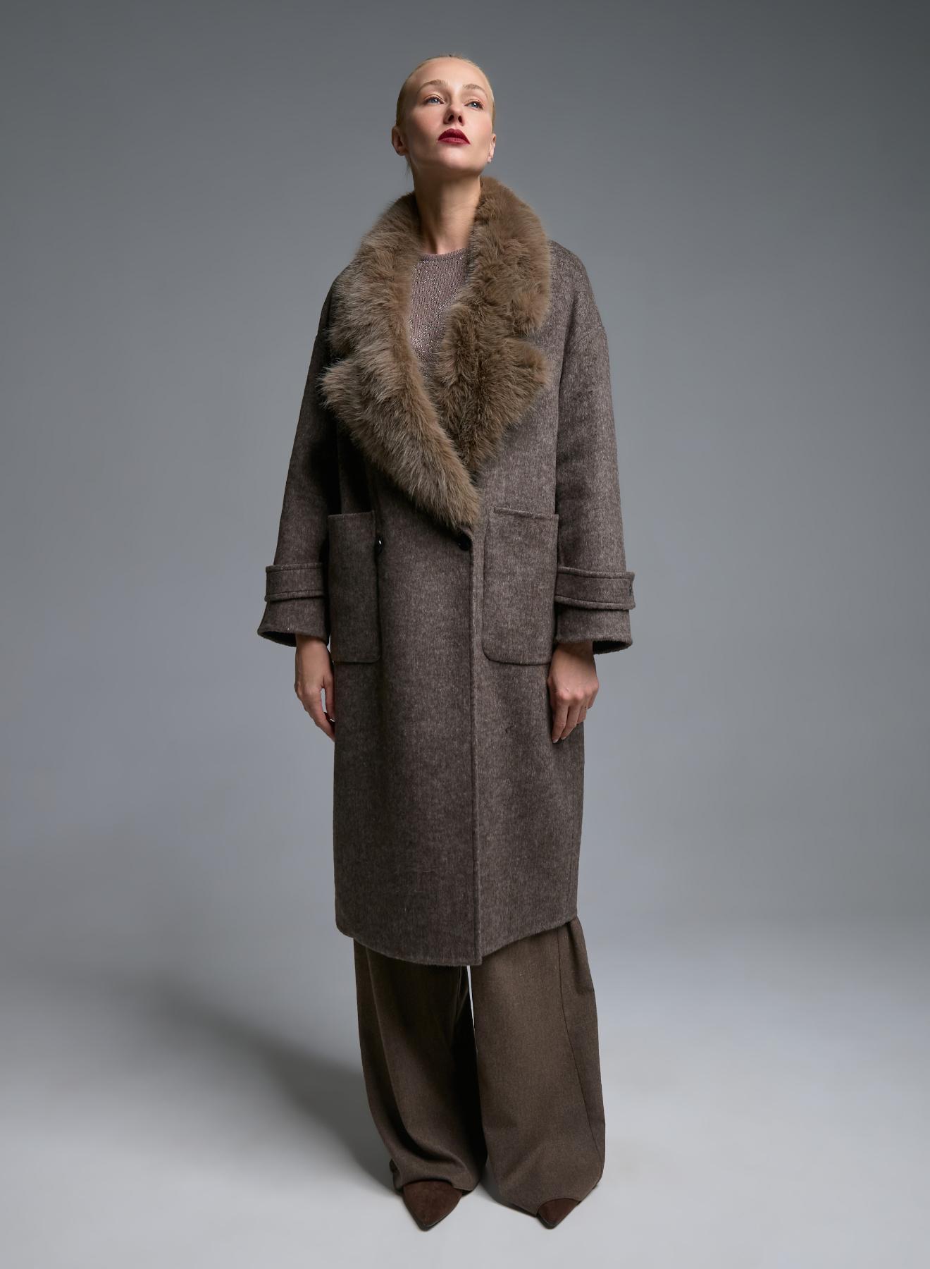 Taupe double breasted Coat with detachable eco fur lapel Vicolo - 1