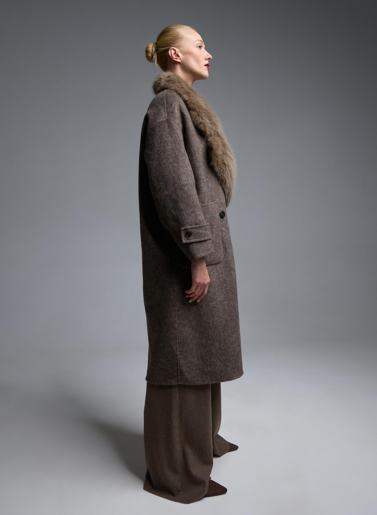 Taupe double breasted Coat with detachable eco fur lapel Vicolo - 5