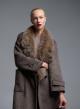 Taupe double breasted Coat with detachable eco fur lapel Vicolo-6