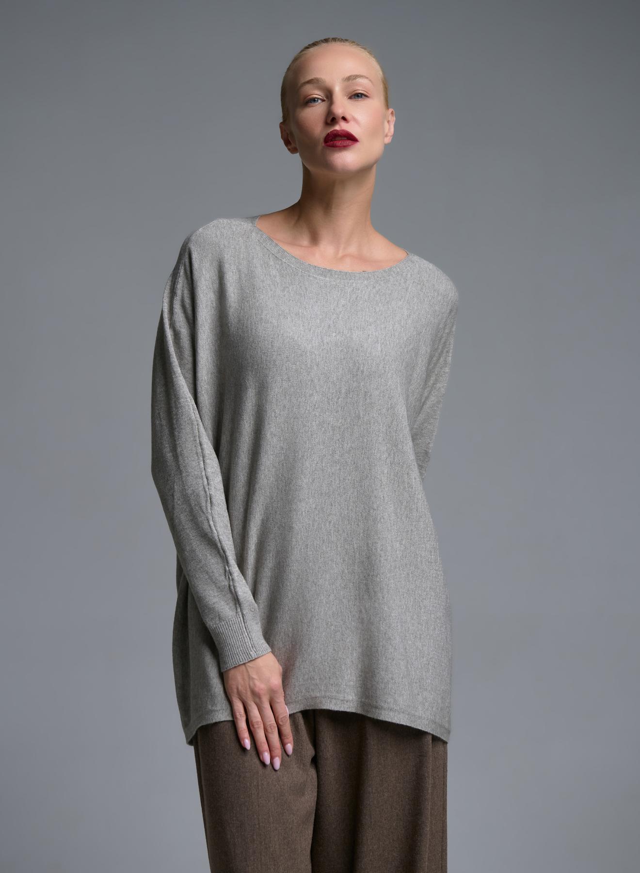 Taupe oversized πλεκτή Μπλούζα με διακοσμητικά κουμπιά στη πλάτη Beauty Women - 2