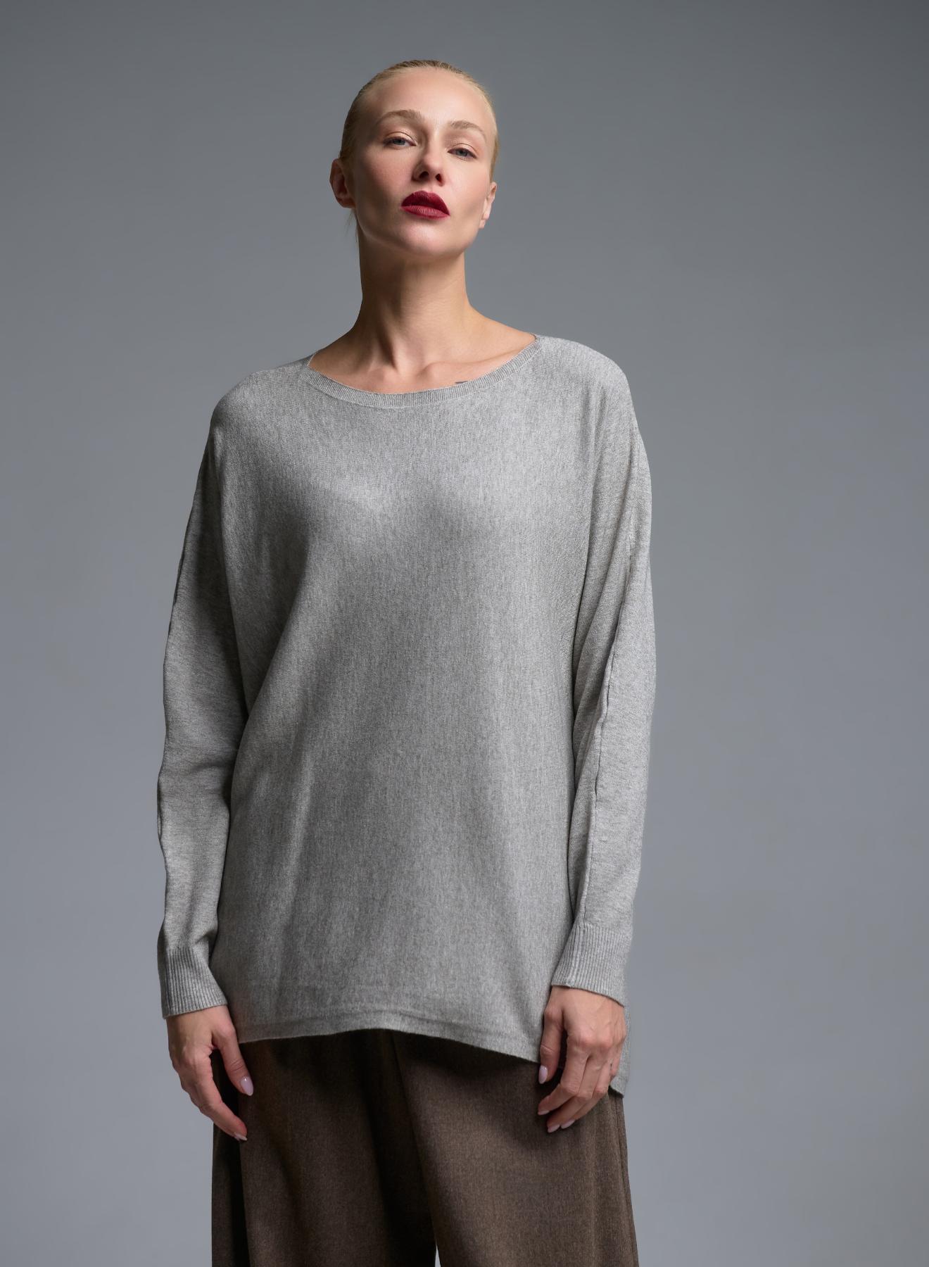 Taupe oversized πλεκτή Μπλούζα με διακοσμητικά κουμπιά στη πλάτη Beauty Women - 3